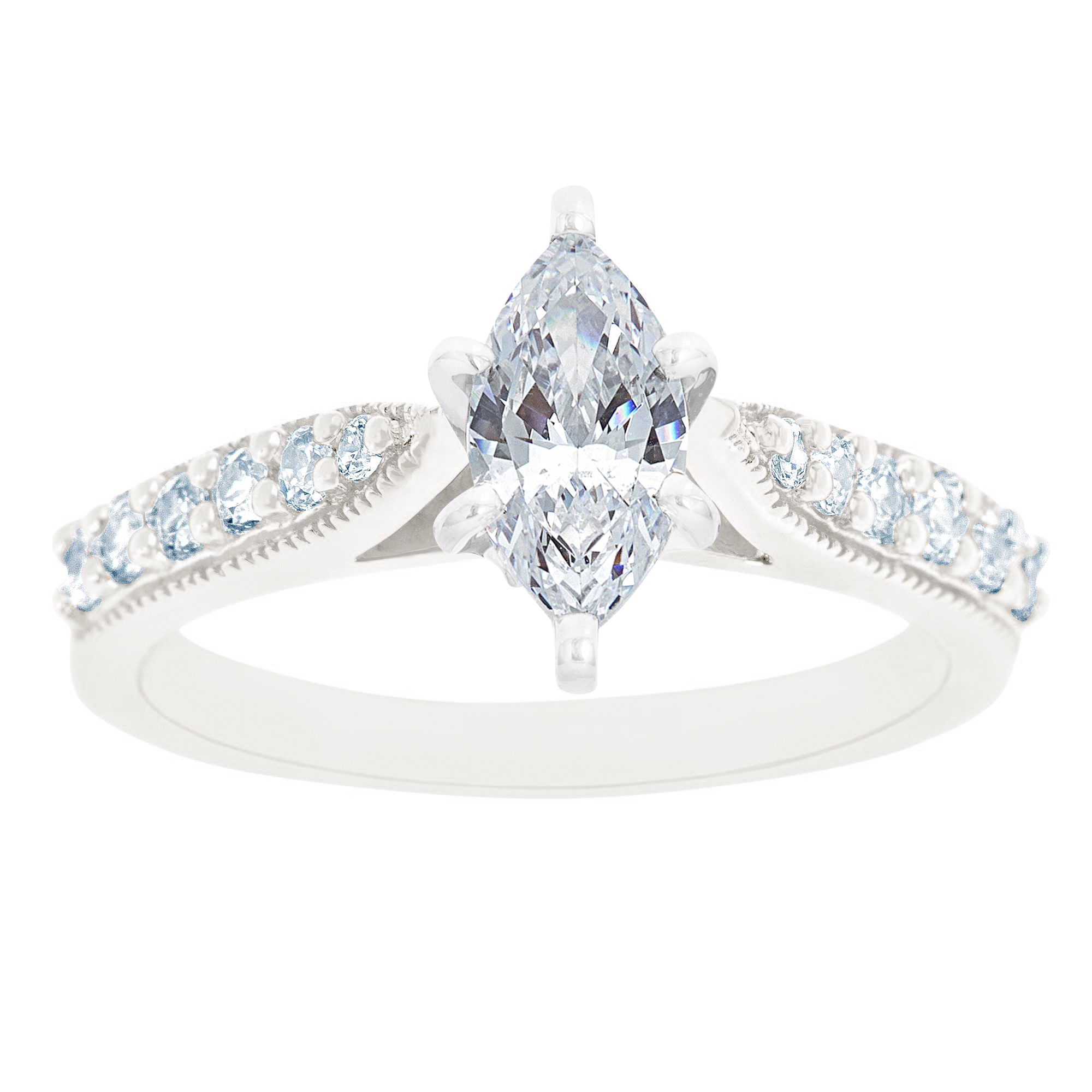 New York City Diamond District 14K White Gold Milgrain Cathedral Marquise Certified Diamond Engagement Ring