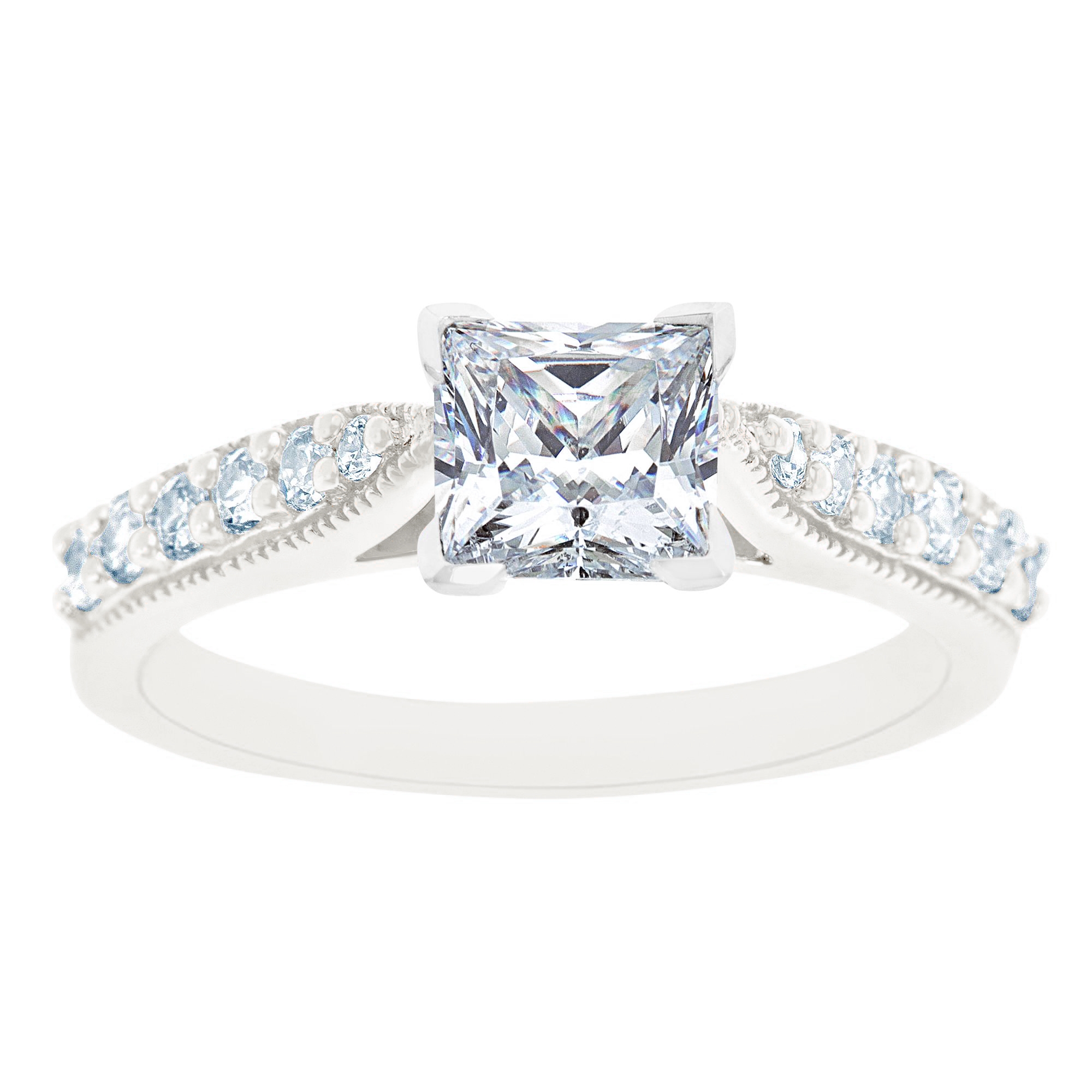 New York City Diamond District 14K White Gold Milgrain Cathedral Princess Cut Certified Diamond Engagement Ring