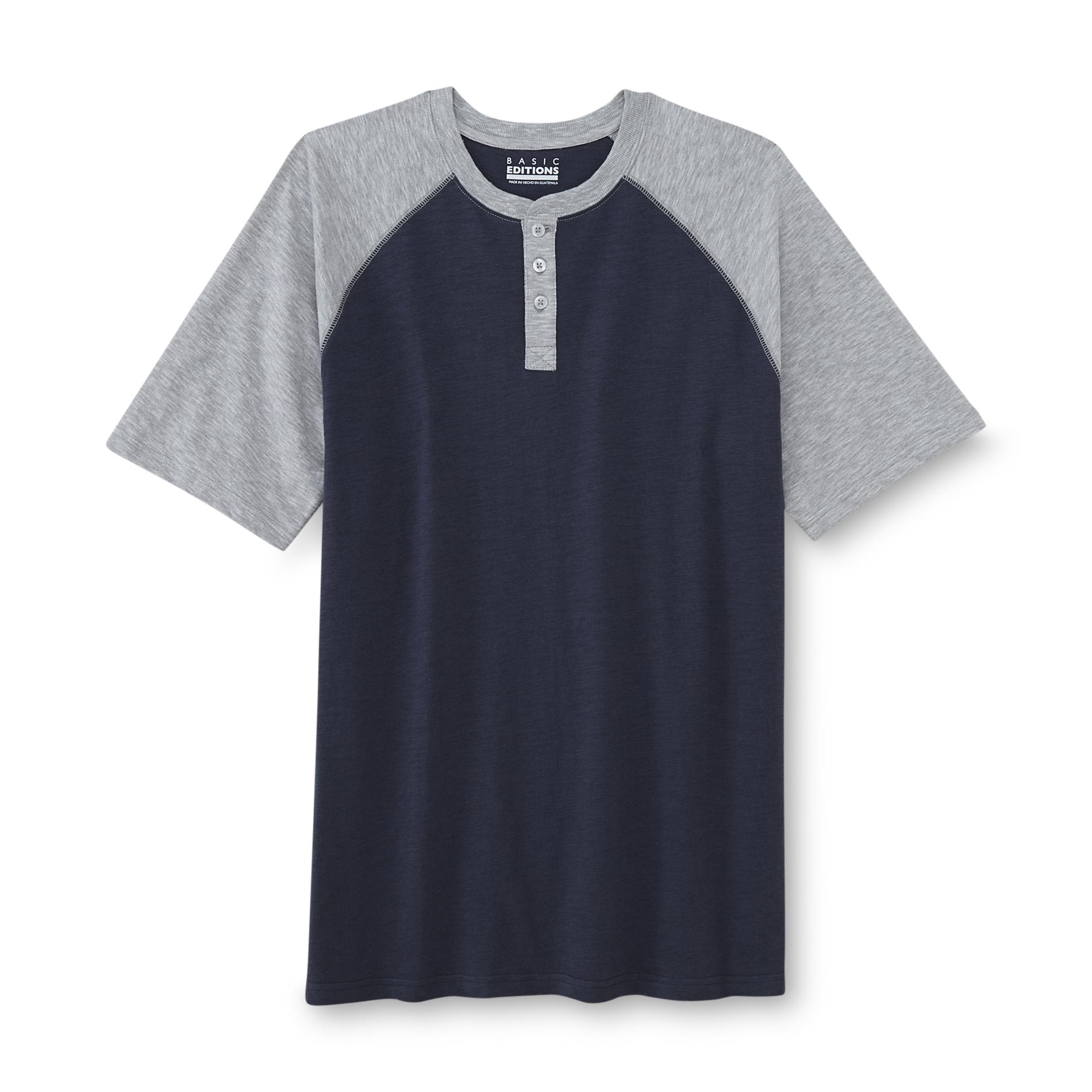 Basic Editions Men's Big & Tall Henley Shirt - Colorblock