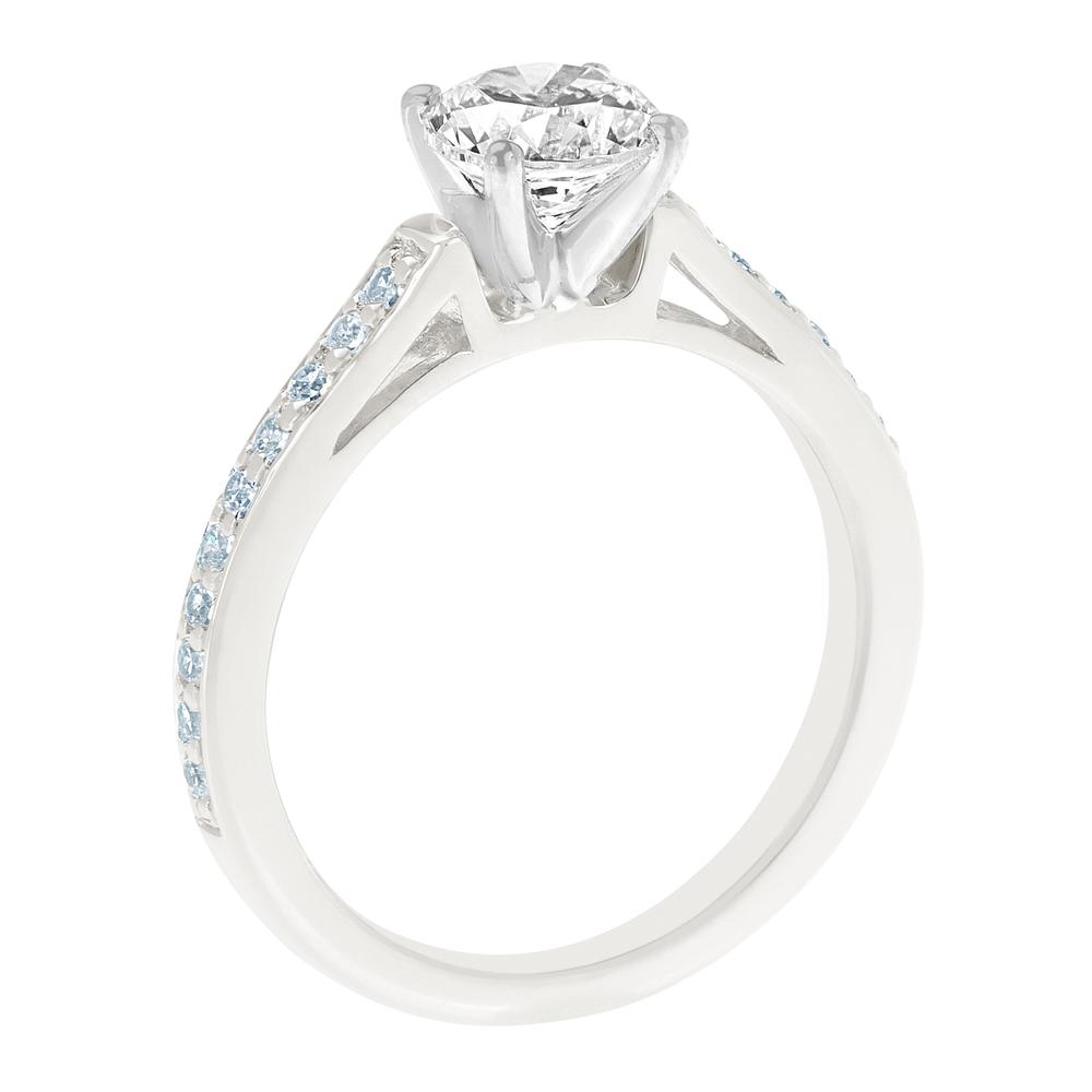 New York City Diamond District 14K White Gold Cathedral Round Certified Diamond Engagement Ring