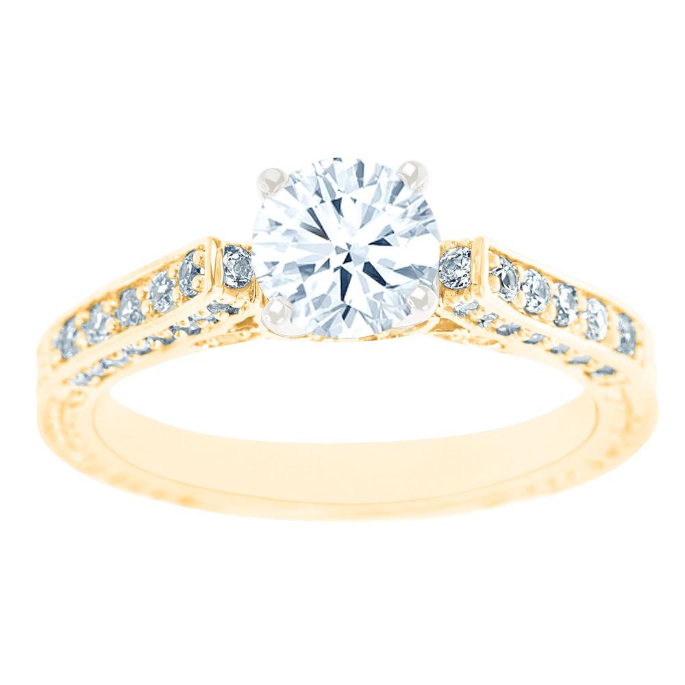 New York City Diamond District 14K Two Tone Antique Triple Row Round Certified Diamond Engagement Ring