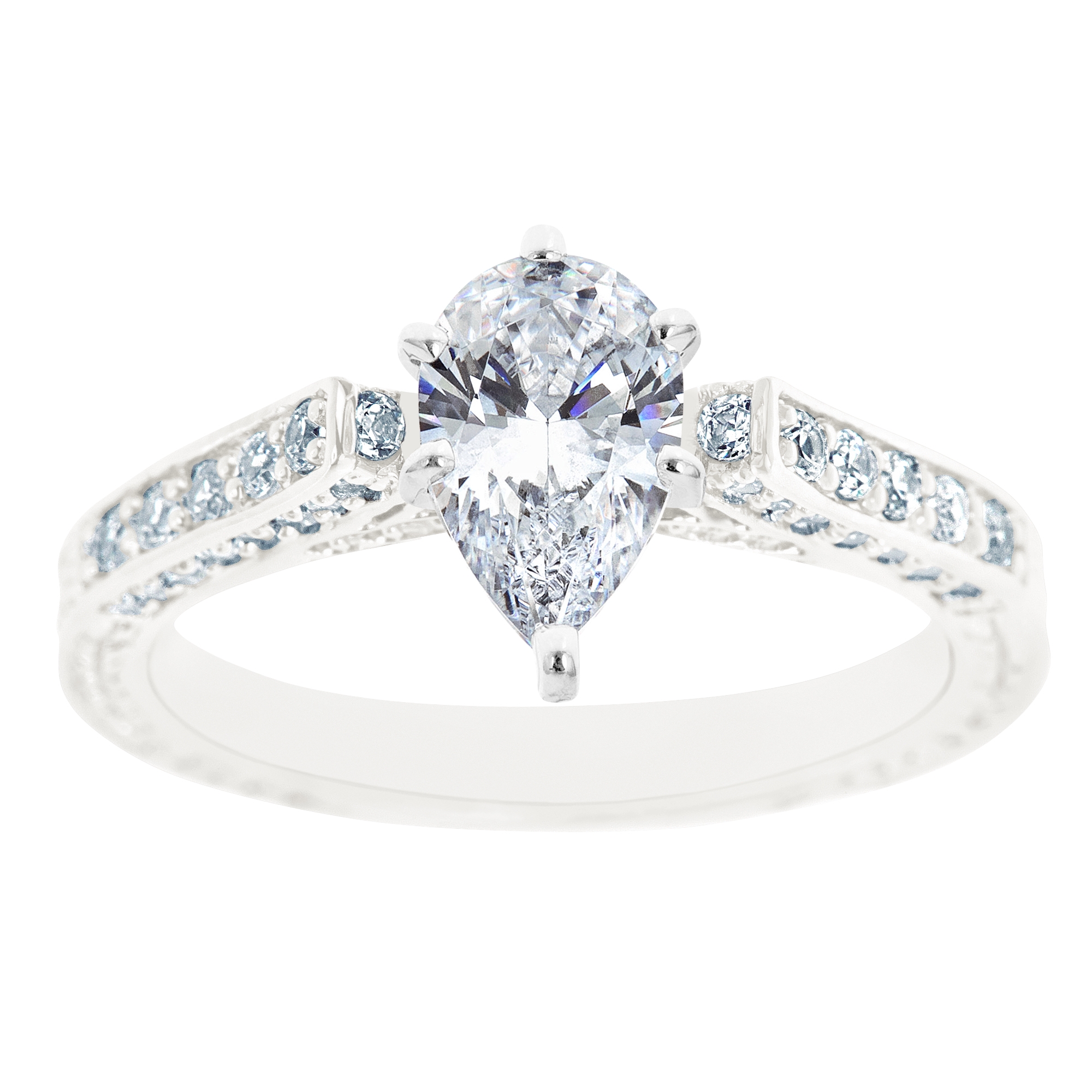 New York City Diamond District 14K White Gold Antique Triple Row Pear Shaped Certified Diamond Engagement Ring, Size: 7, Clear New York City Diamond District 14K White Gold Antique Triple Row Pear Shaped Certified Diamond Engagement Ring, Size: 7, Clear