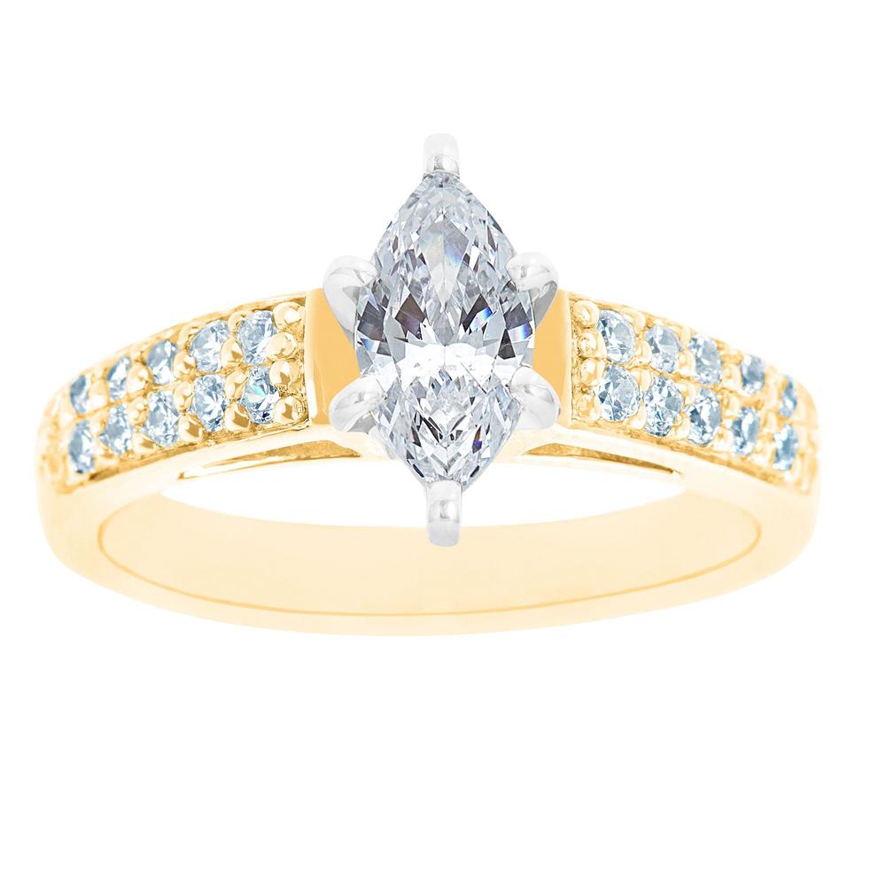New York City Diamond District 14K Two Tone Double Row Cathedral Marquise Certified Diamond Engagement Ring