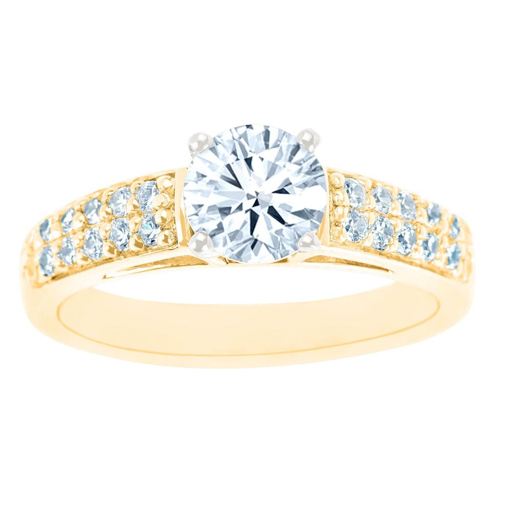 New York City Diamond District 14K Two Tone Double Row Cathedral Round Certified Diamond Engagement Ring