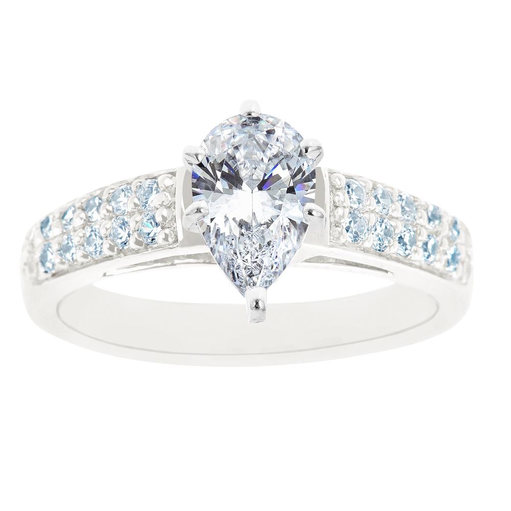 New York City Diamond District 14K White Gold Double Row Cathedral Pear Shaped Certified Diamond Engagement Ring