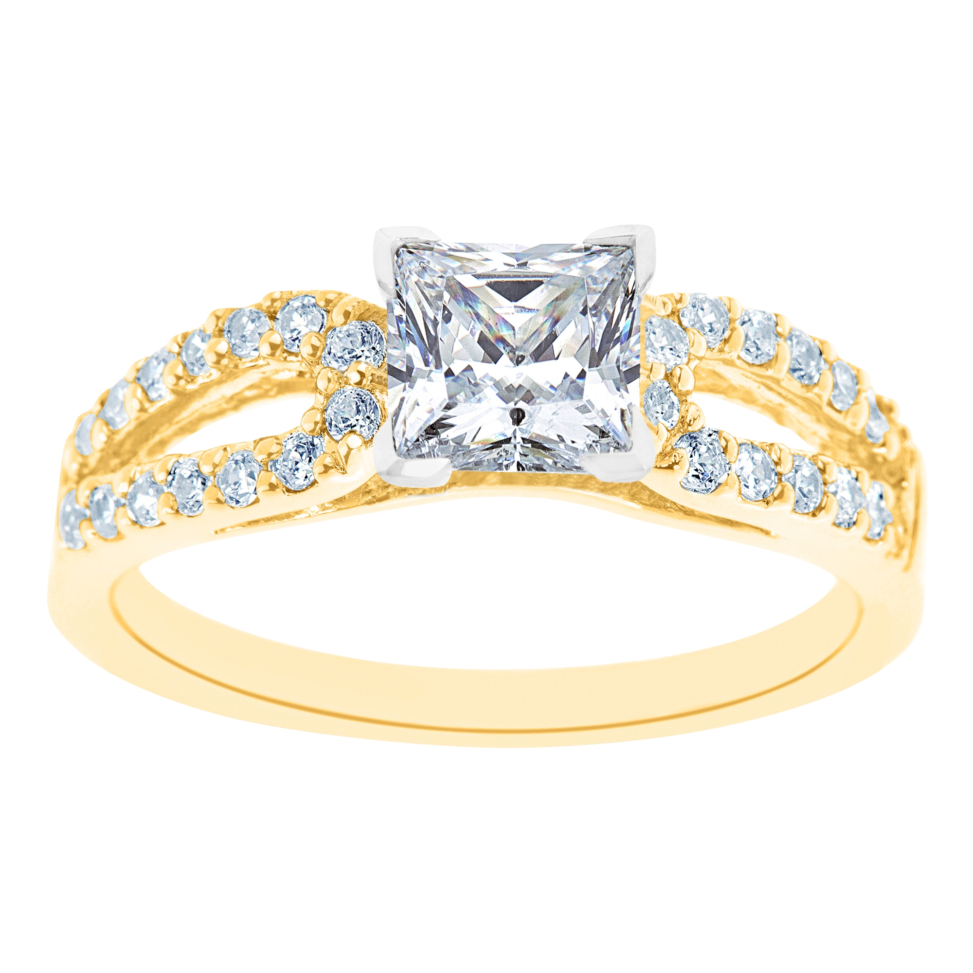 New York City Diamond District 14K Two Tone Curved Split Shank Princess Cut Certified Diamond Engagement Ring, Size: 5, Clear New York City Diamond District 14K Two Tone Curved Split Shank Princess Cut Certified Diamond Engagement Ring, Size: 5, Clear