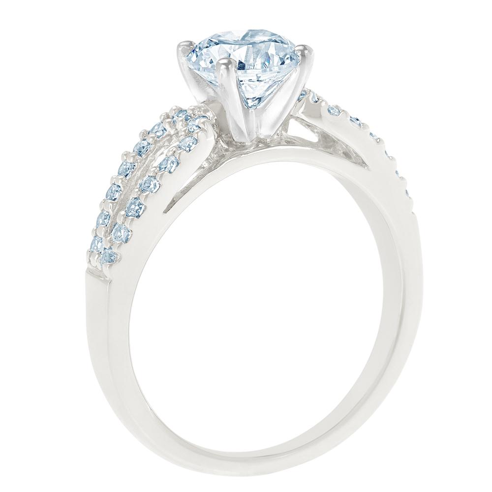 New York City Diamond District 14K White Gold Curved Split Shank Round Certified Diamond Engagement Ring