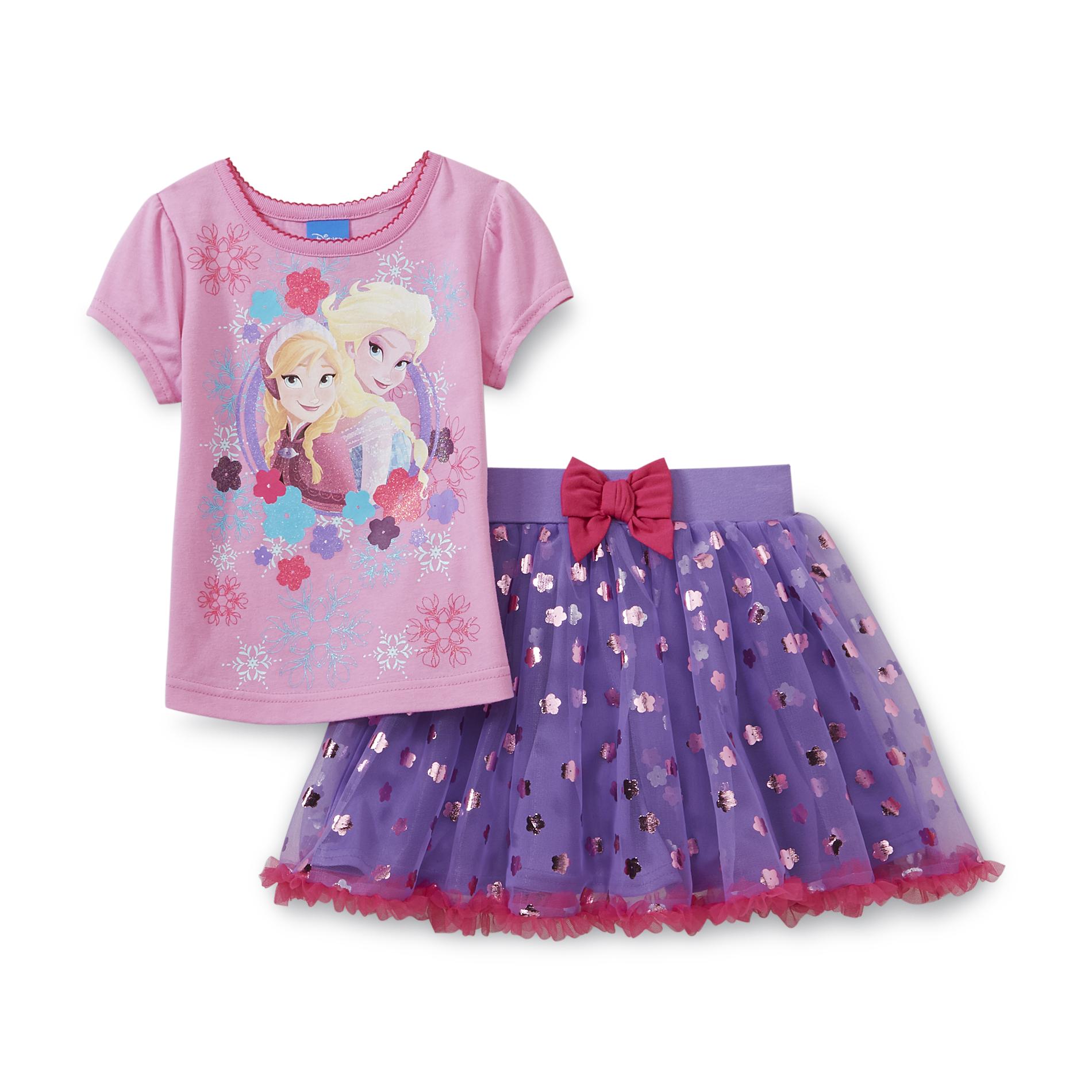 Disney Frozen Toddler Girl's Graphic T-Shirt & Tutu Skirt - Elsa & Anna