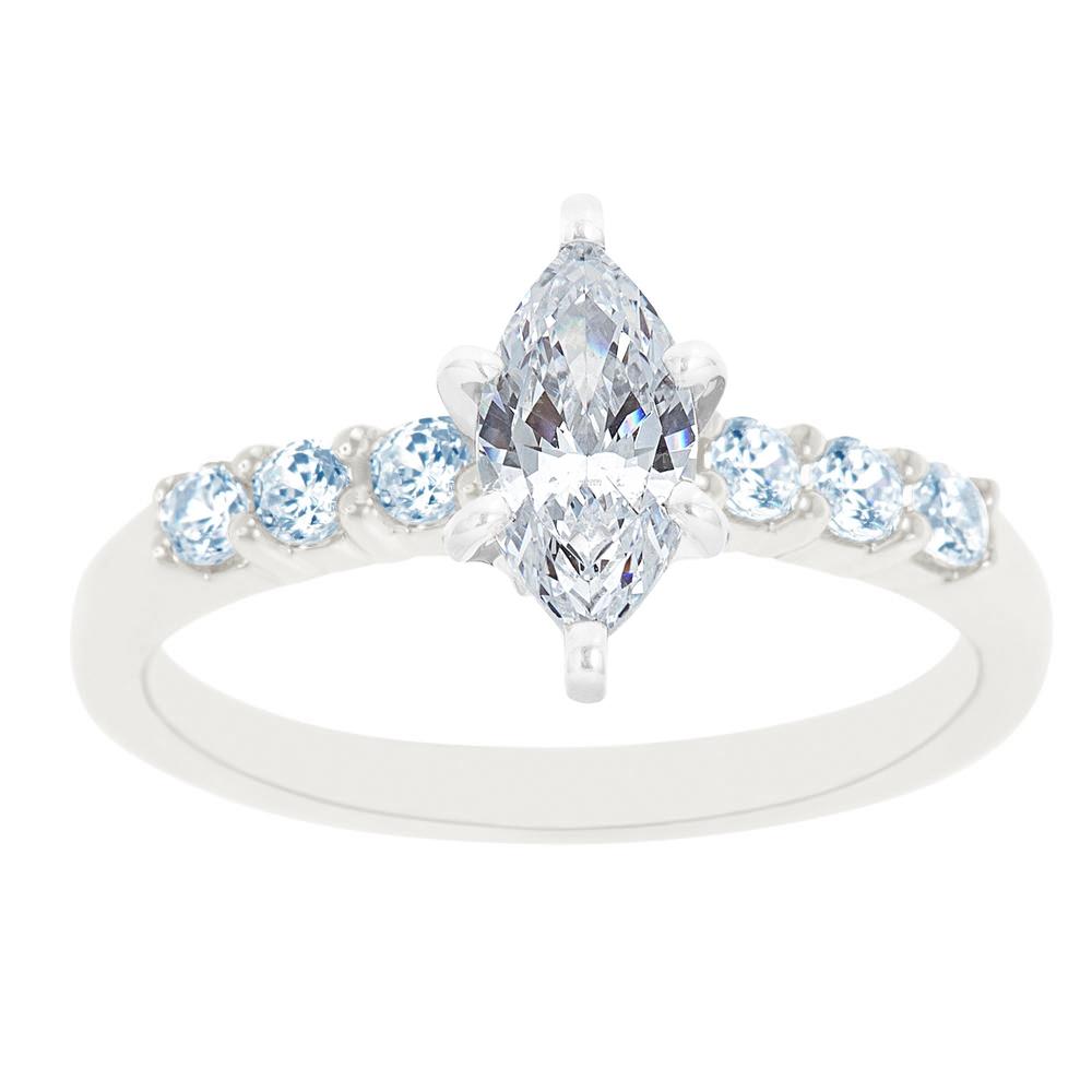 New York City Diamond District 14K White Gold Seven Stone Marquise Certified Diamond Engagement Ring