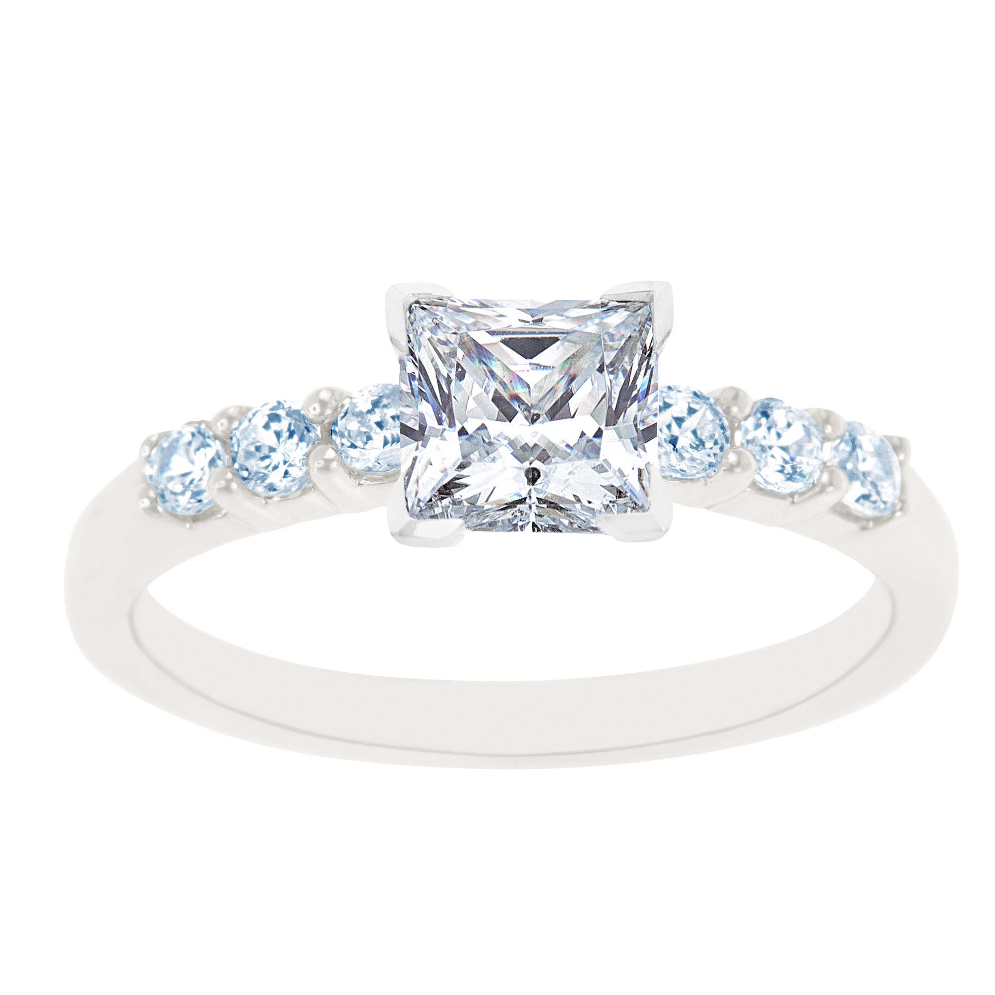 New York City Diamond District 14K White Gold Seven Stone Princess Cut Certified Diamond Engagement Ring
