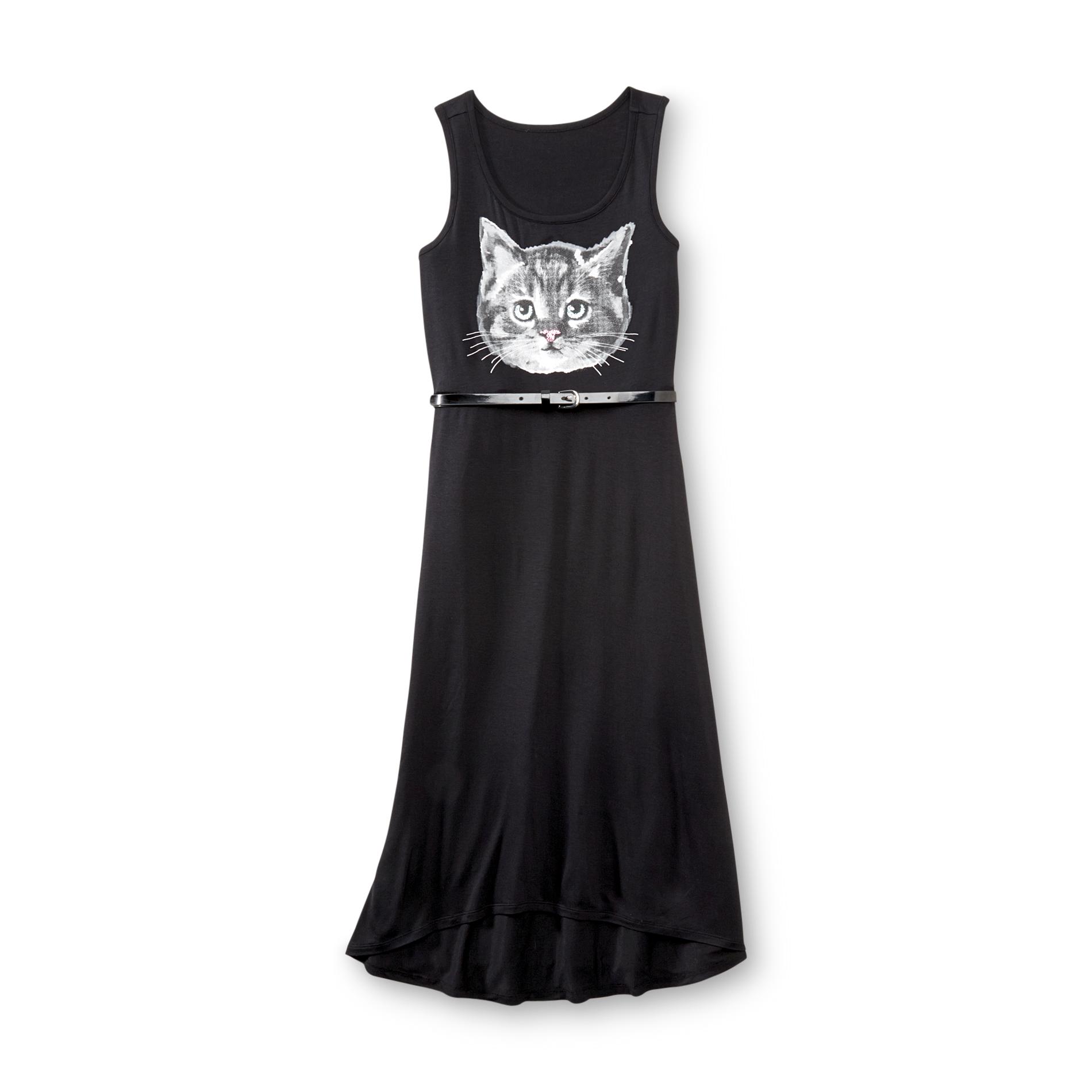 Bongo Girl's Sleeveless Maxi Dress & Belt - Glitter Cat