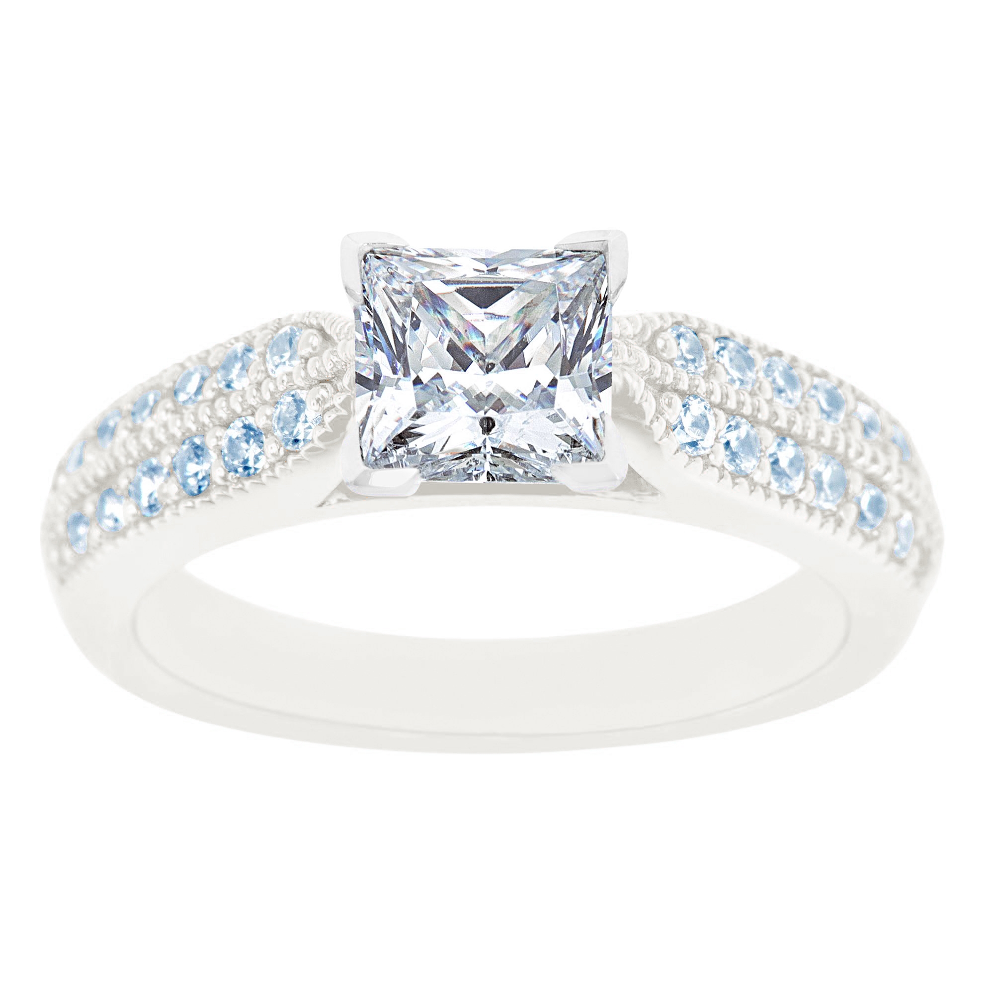 New York City Diamond District 14K White Gold Milgrain Double Row Princess Cut Certified Diamond Engagement Ring