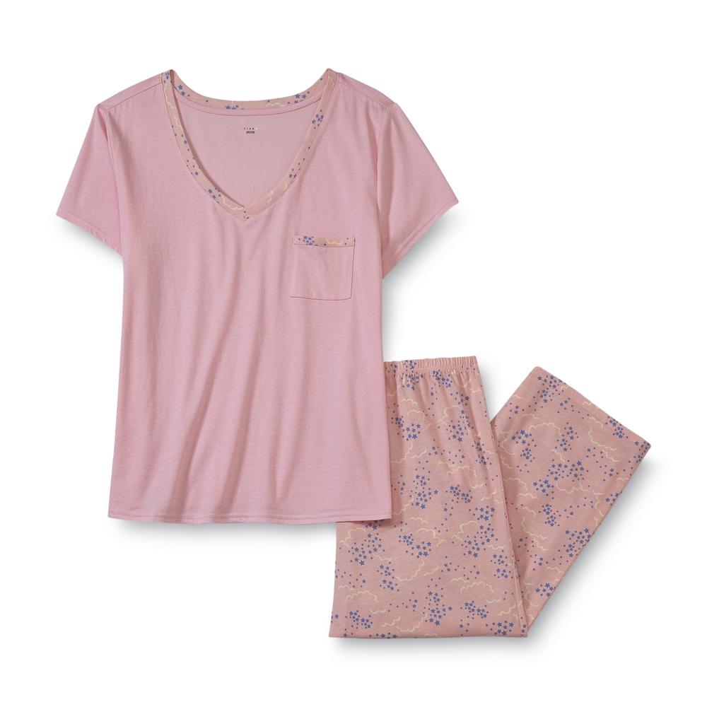 Pink K Women's Plus Pajama Top & Capri Pants - Stars