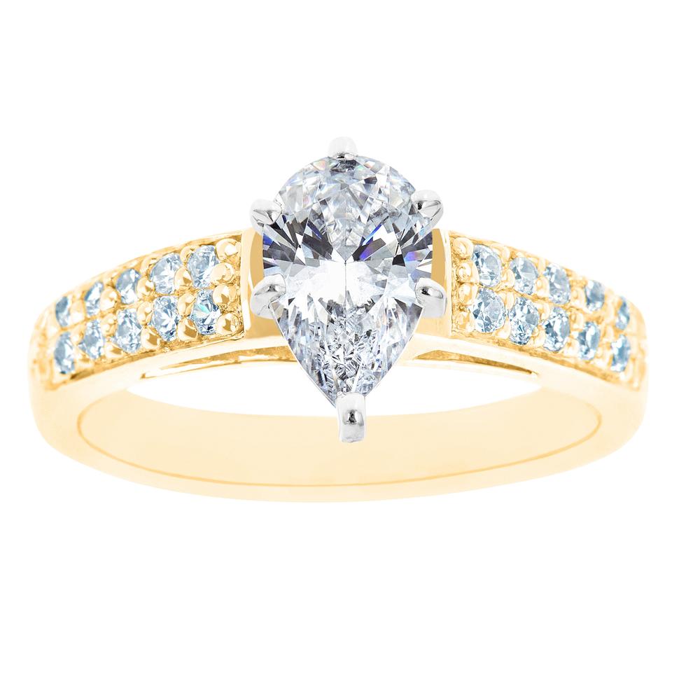 New York City Diamond District 14K Two Tone Double Row Cathedral Pear Shaped Certified Diamond Engagement Ring