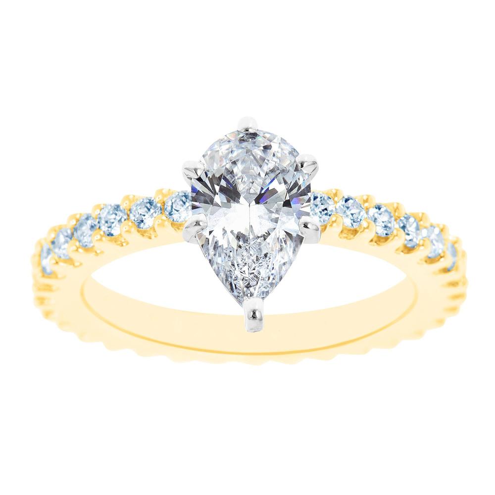 New York City Diamond District 14K Two Tone Eternity Style Pear Shaped Certified Diamond Engagement Ring