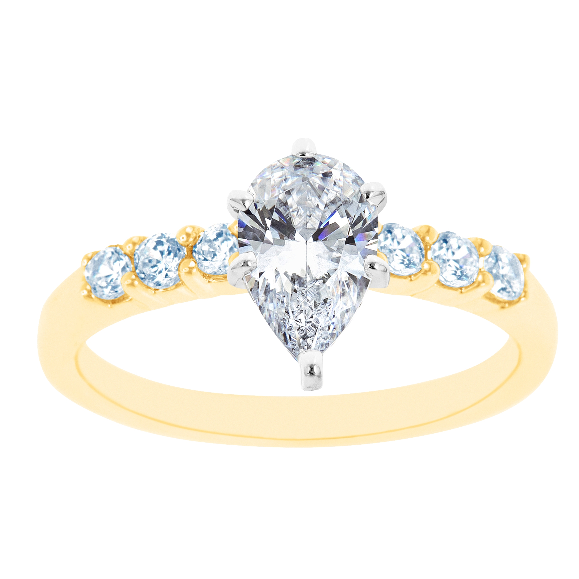 New York City Diamond District 14K Two Tone Seven Stone Pear Shaped Certified Diamond Engagement Ring, Size: 7, Clear New York City Diamond District 14K Two Tone Seven Stone Pear Shaped Certified Diamond Engagement Ring, Size: 7, Clear