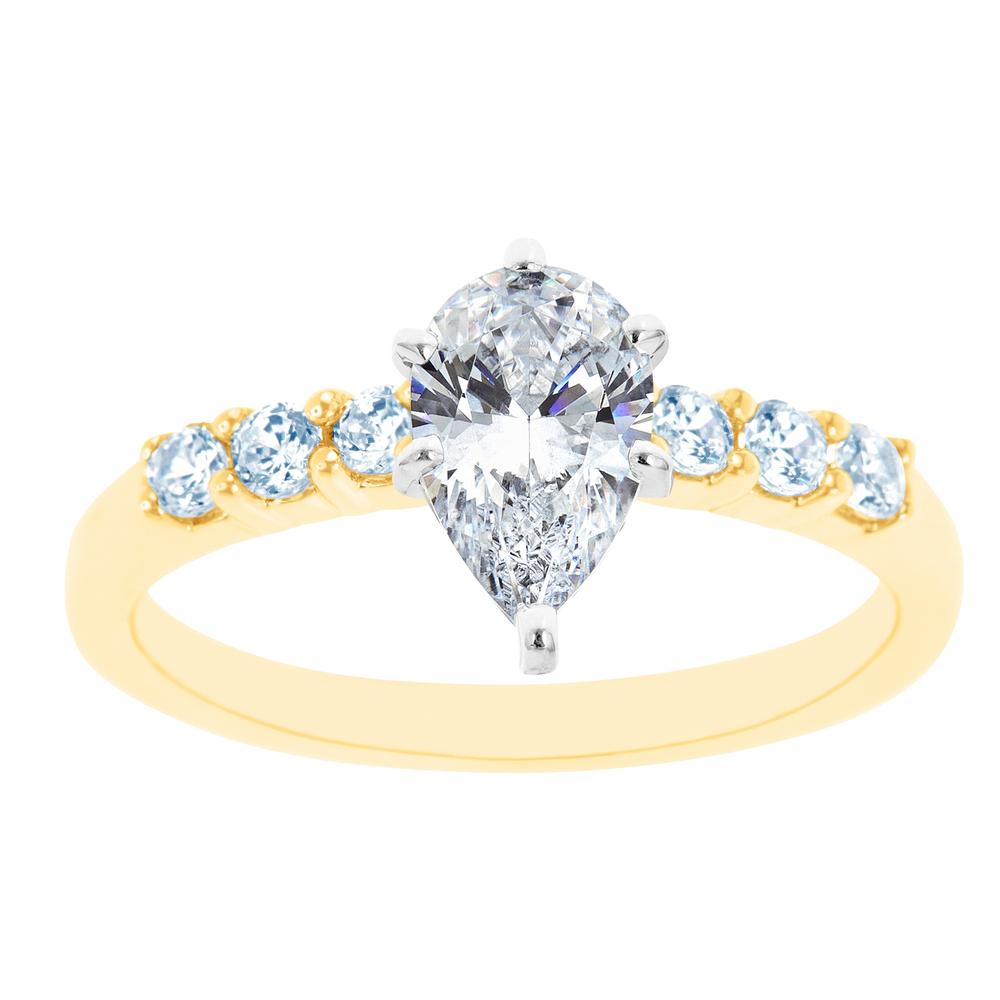 New York City Diamond District 14K Two Tone Seven Stone Pear Shaped Certified Diamond Engagement Ring