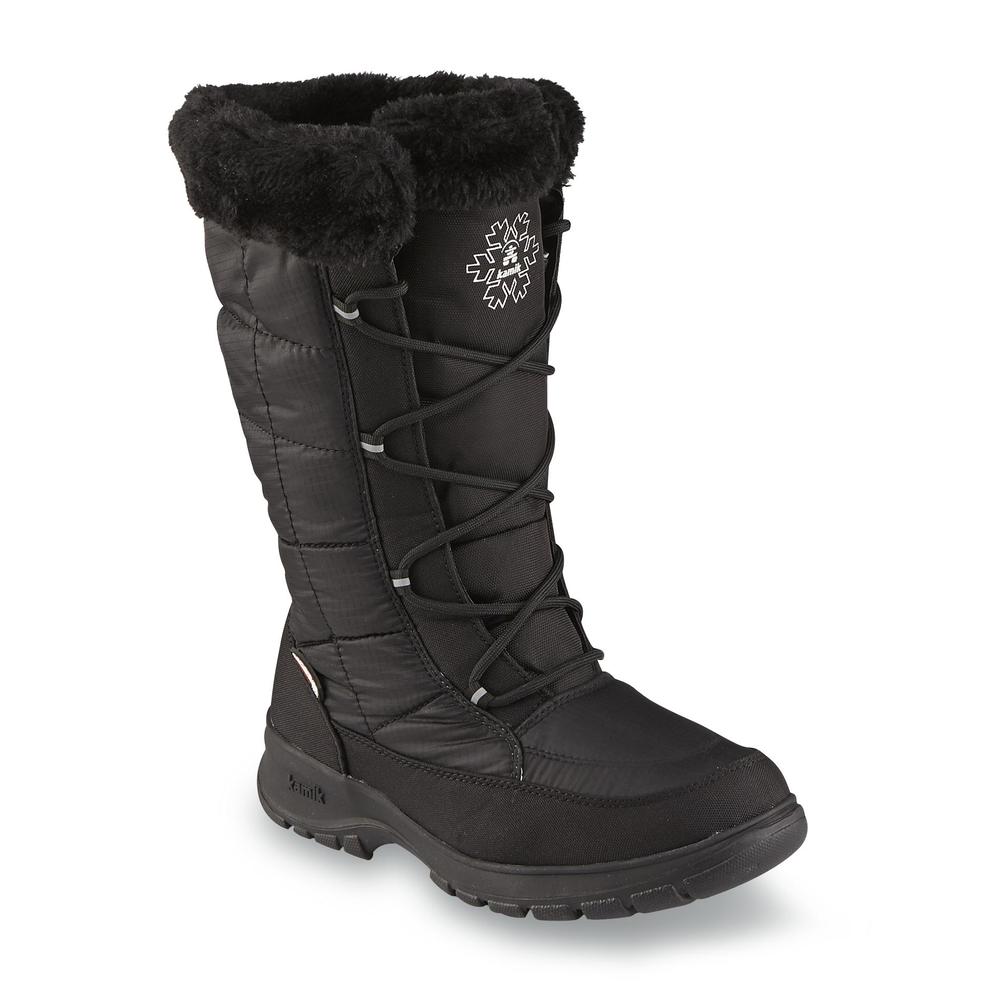 Kamik Women's NewYork2 Black Water-Resistant Mid-Calf Faux Fur Winter Snow Boot - Wide Width