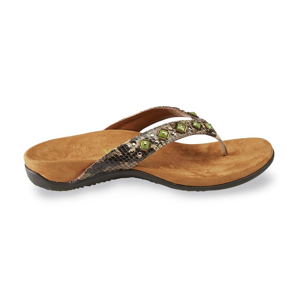 Vionic Women's Floriana Taupe Snakeskin/Green Thong Sandal