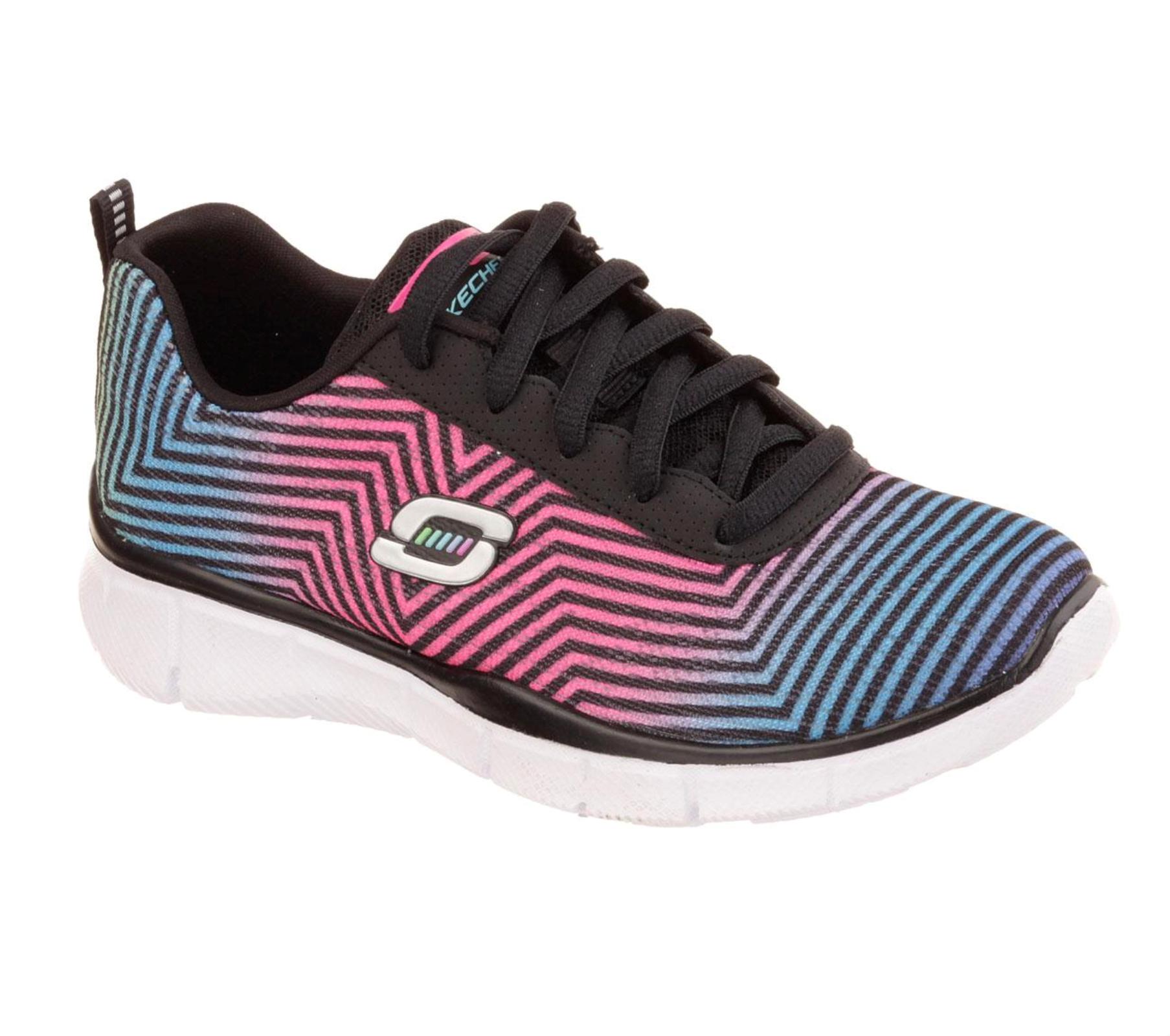 Skechers Girl's Expect Miracles Pink/Blue/Black Chevron Striped Athletic Shoe
