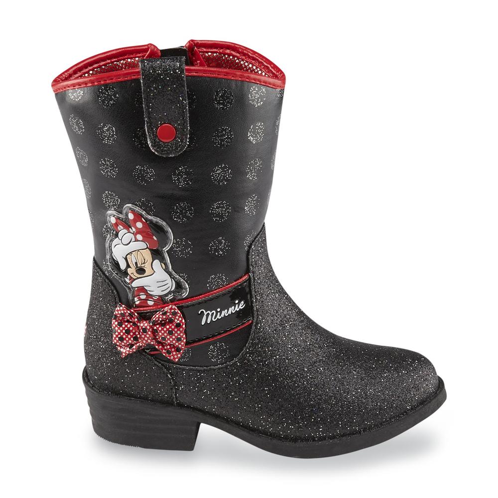 Disney Toddler Girl's Minnie Mouse Black/Red Polka Dot Glitter Mid-Calf Cowboy Boot