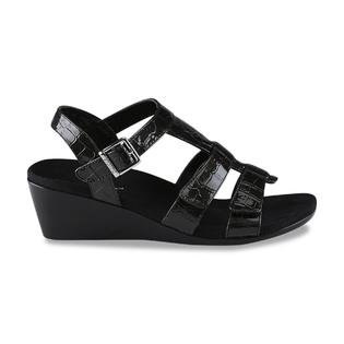 Vionic Women's Glenda Black Wedge Sandal - Wide Width - Clothing, Shoes ...