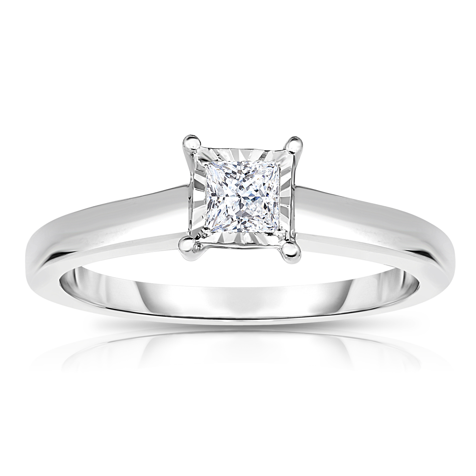 Tru Miracle 0.2 CTTW Princess Diamond Solitaire 10K Ring - Size 7 Only