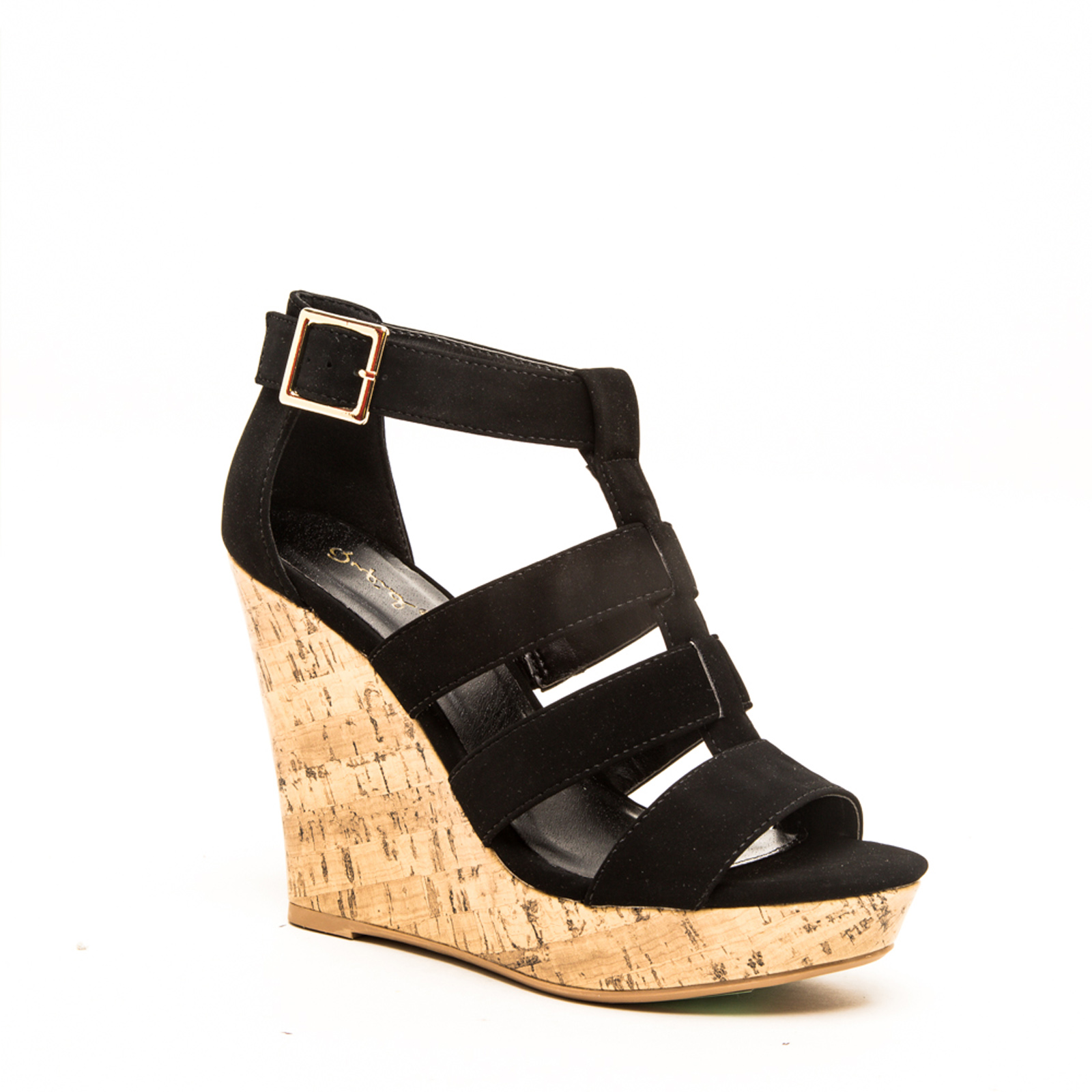 Qupid Women's Black Strappy Wedge Sandal