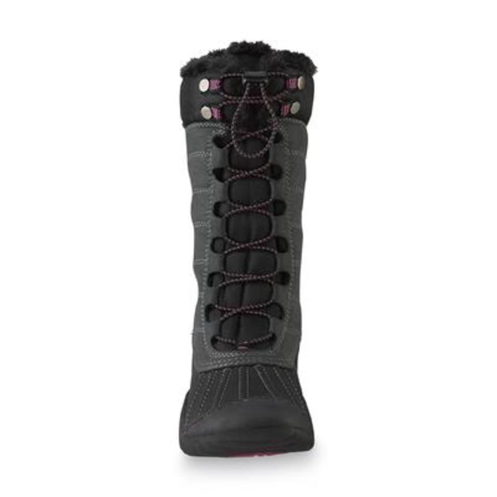 J-41 Women's Avery Gray/Black/Pink Faux Fur Winter Snow Boot