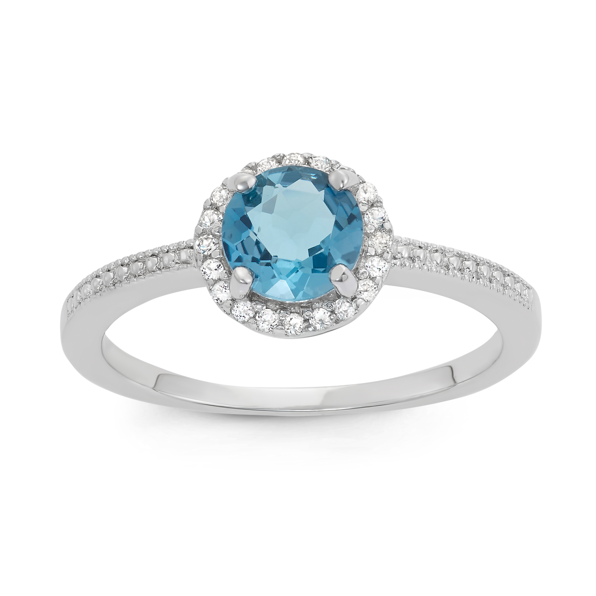 London Blue Topaz and White Sapphire Sterling Silver Ring
