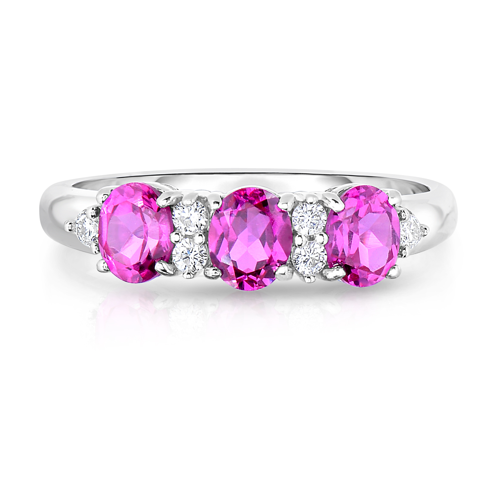 Sterling Silver Diamond & Pink Sapphire Ring - Size 7