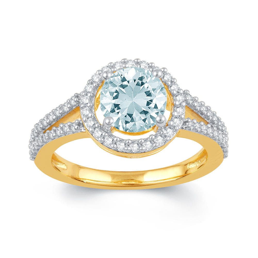 Ring in Gold Over Silver with Created Aqua & White Sapphire