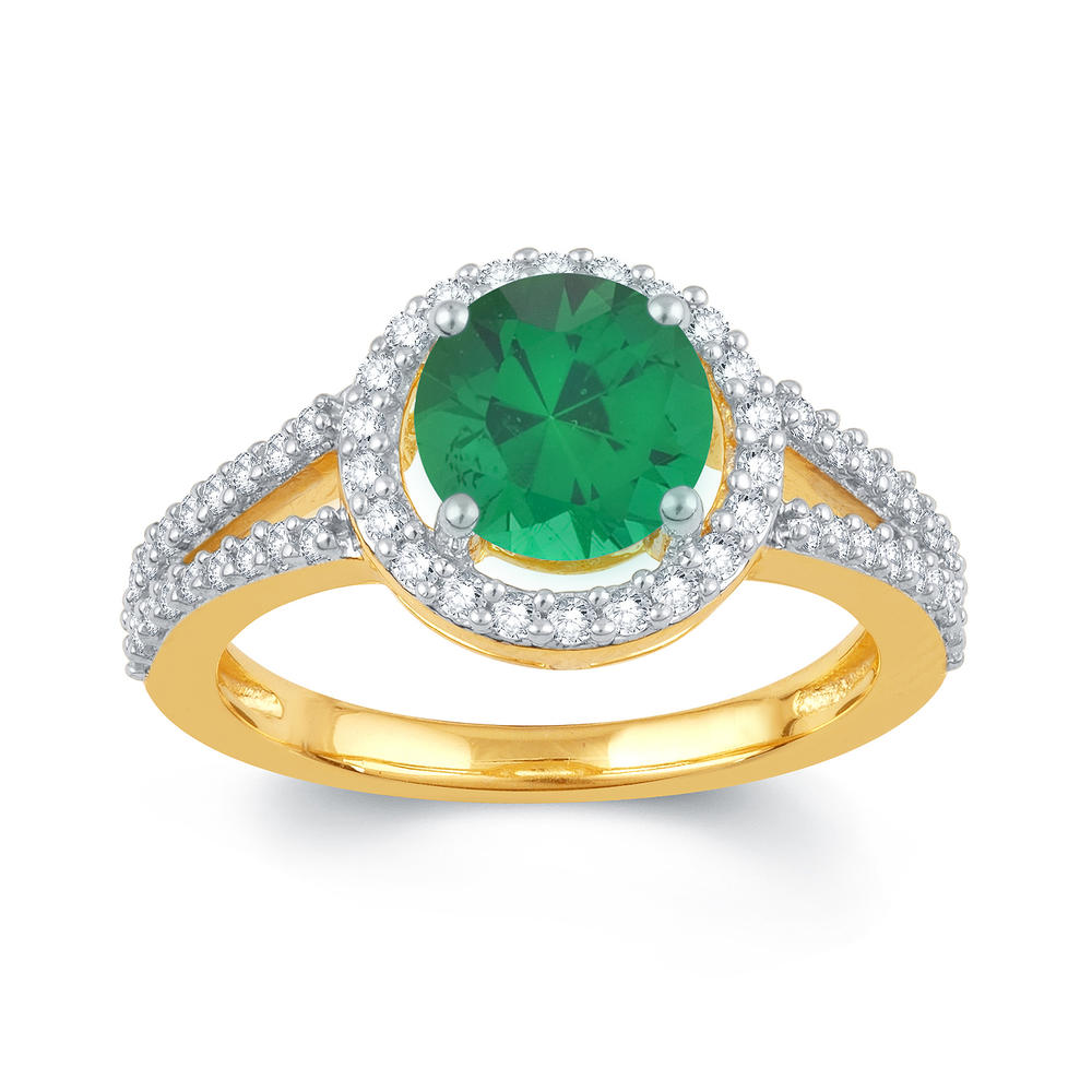 Ring in Gold Over Silver with Created Emerald & White Sapphire