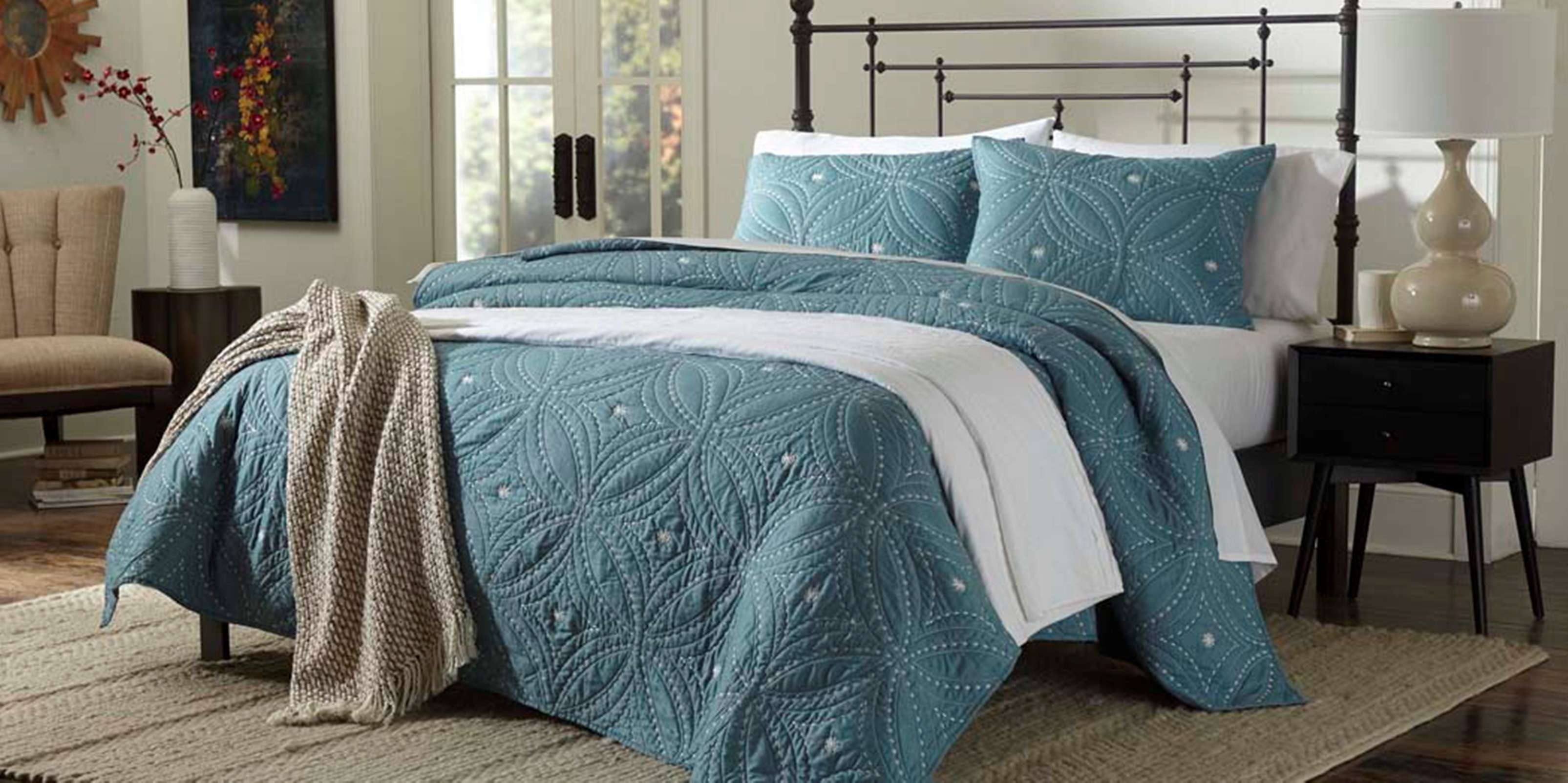 Cannon Embroidered Quilt - Teal