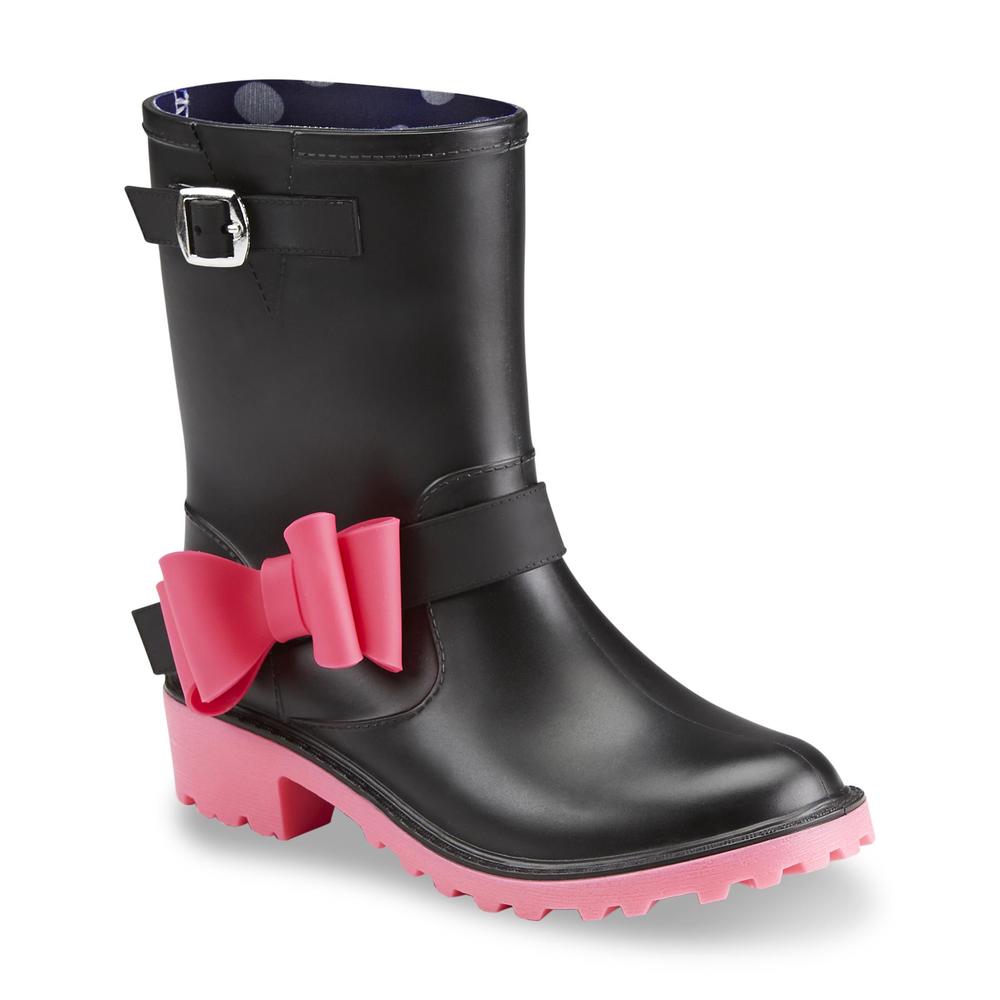 Yoki Girl's Misty 6-1/2" Black & Pink Rain Boot