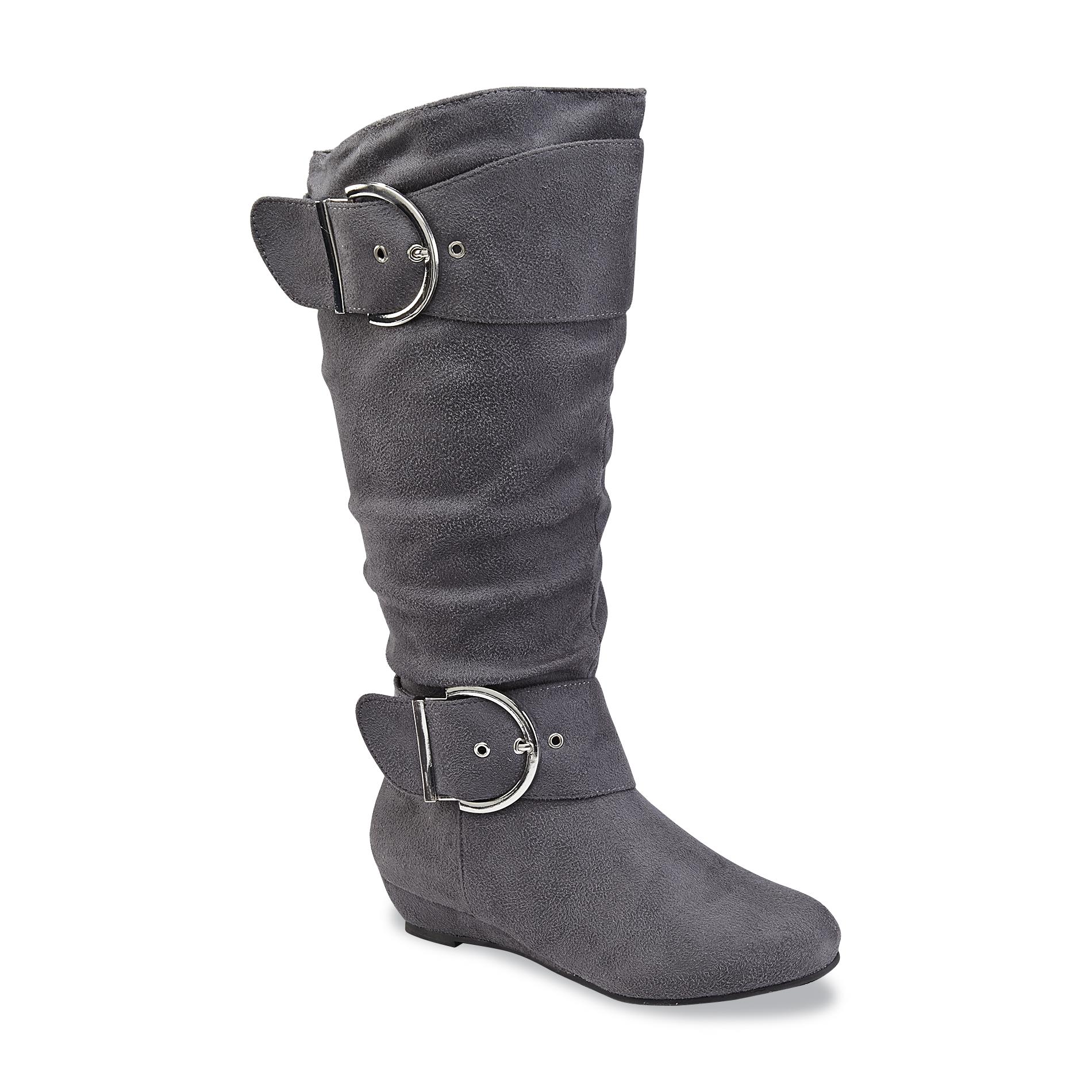 Twisted Women's Tara Gray Knee-High Wedge Boot - Wide Width Available