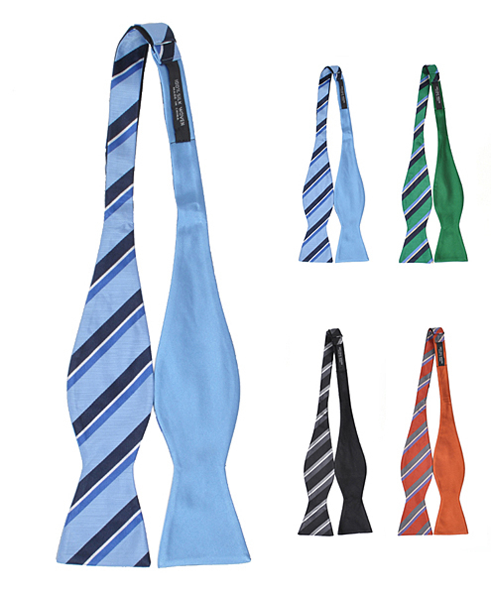 UMO LORENZO Woven Silk Multi Tone Striped Reversible Self-Tie Bow