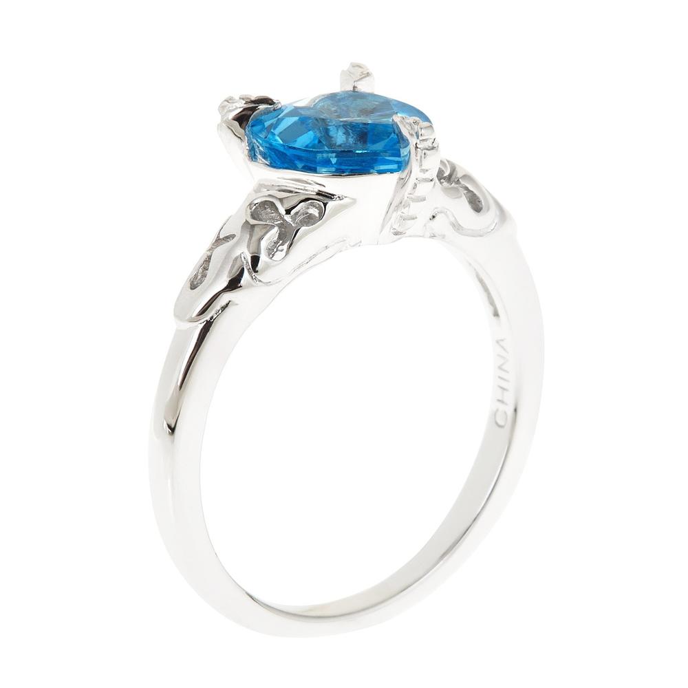 Ladies Sterling Silver Heart Shape Blue Topaz Ring