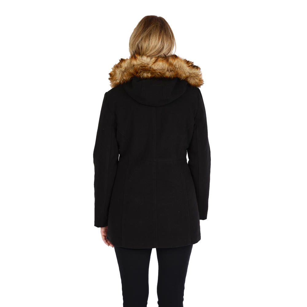 Excelled Women's Faux wool 3/4 with faux fur trim hood