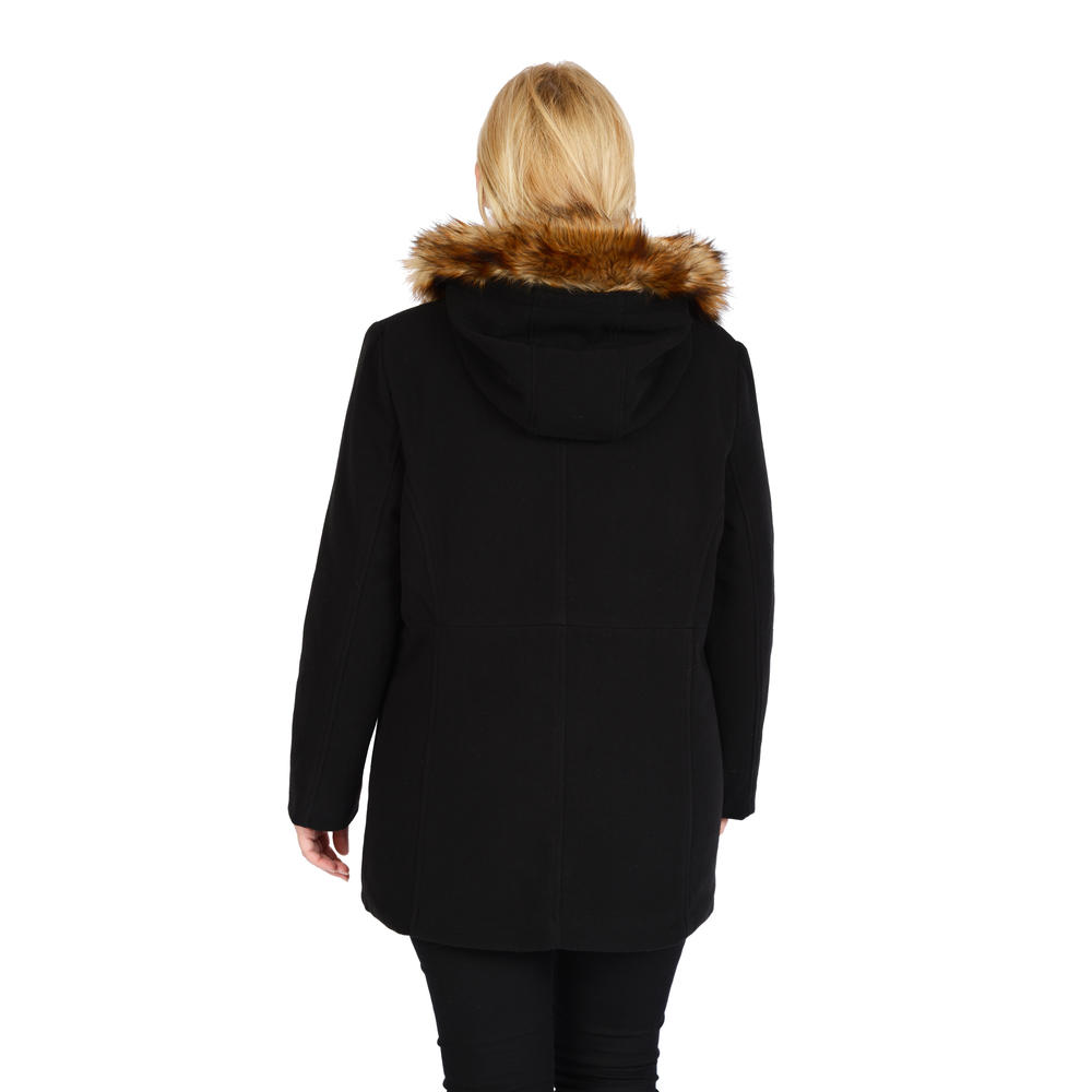 Excelled Women's Plus Faux wool 3/4 with faux fur trim hood