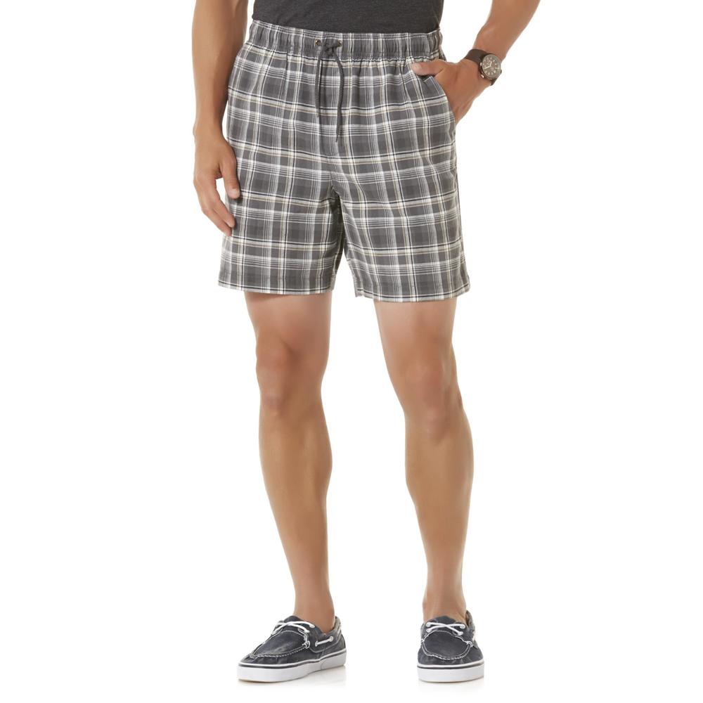 Basic Editions Men's Elastic Waist Shorts Plaid