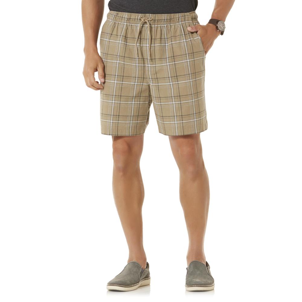 Basic Editions Men's Elastic Waist Shorts - Plaid