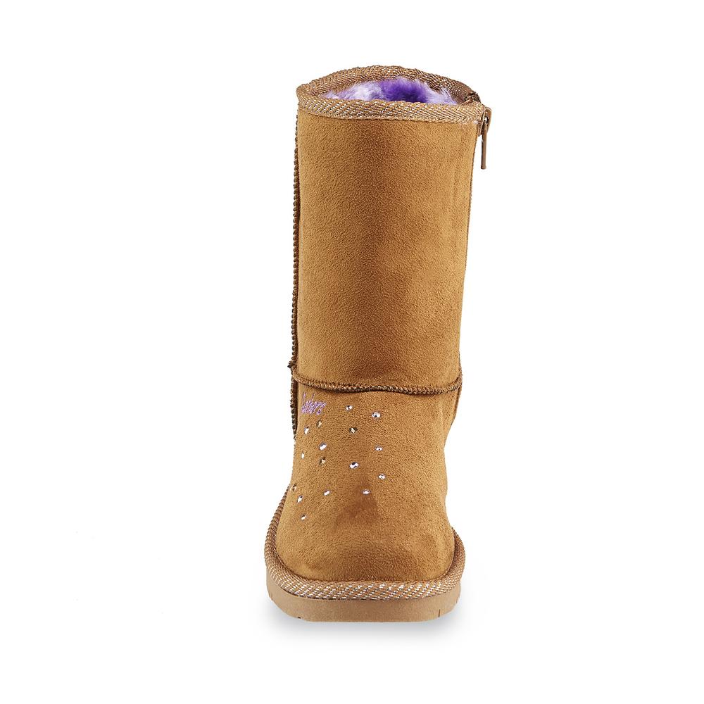 Skechers Girl's Glamslam Bow Dazzle Brown/Purple Faux Fur Light-Up Cozy Boot