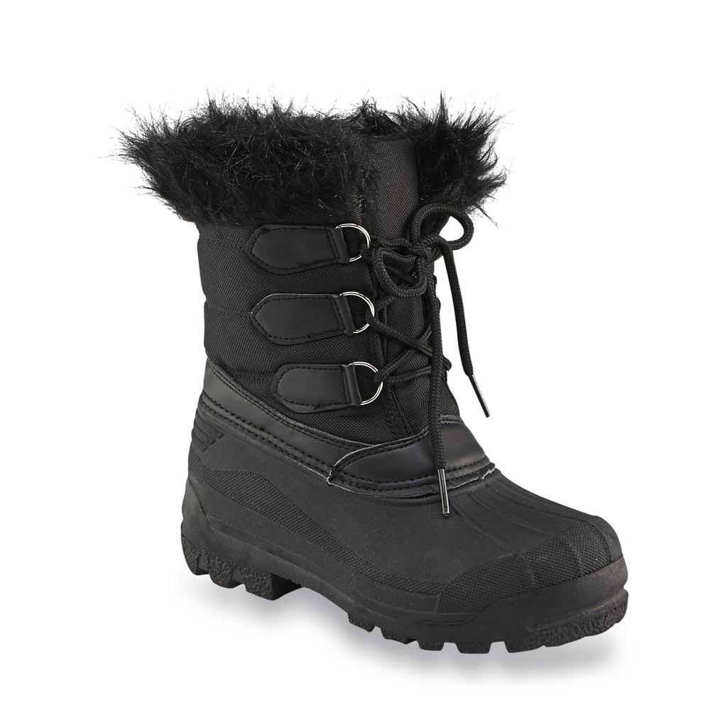 Yoki Girl's Sammy Black Faux Fur Winter Snow Boot