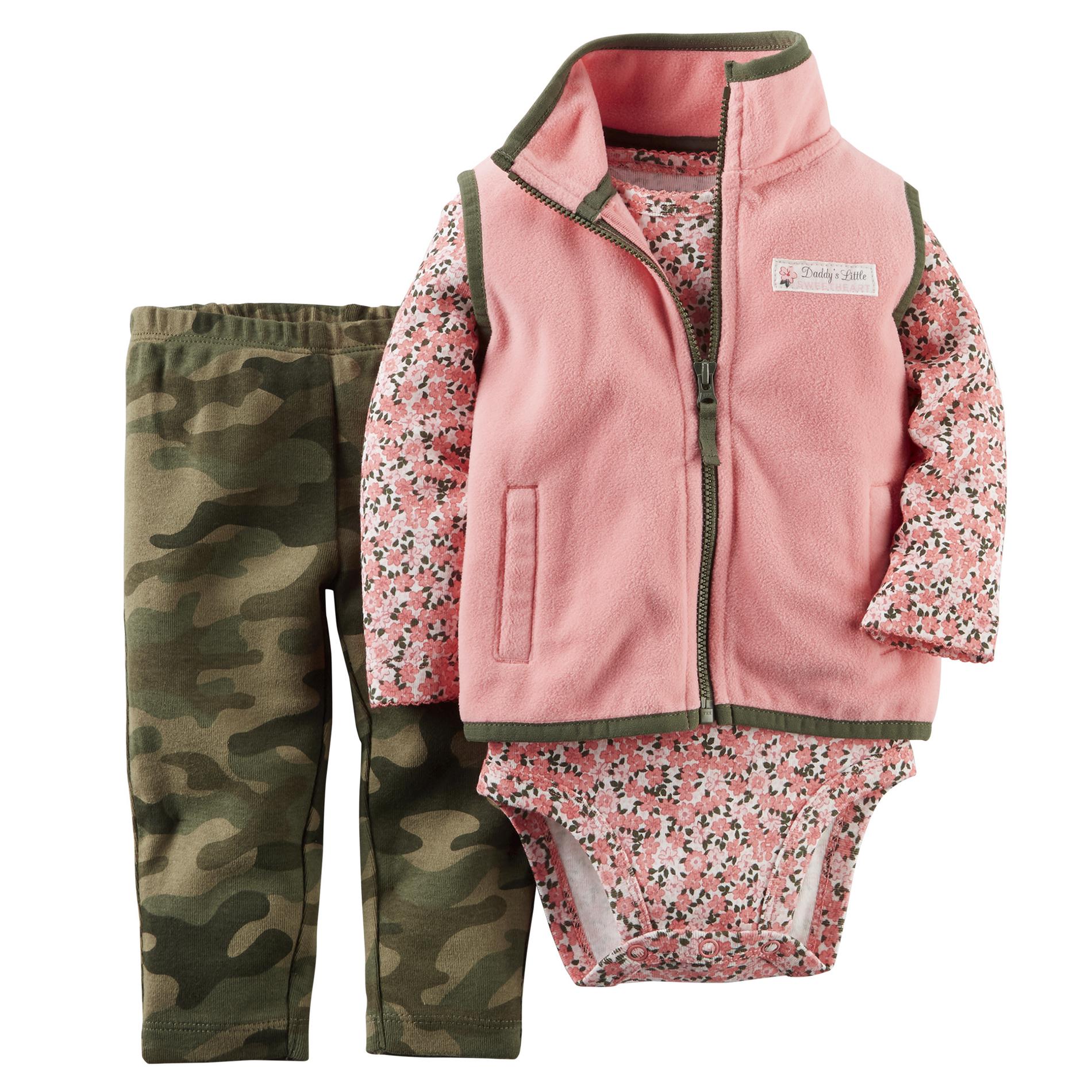 Carter's Newborn & Infant Girl's Bodysuit, Fleece Vest & Leggings - Camouflage