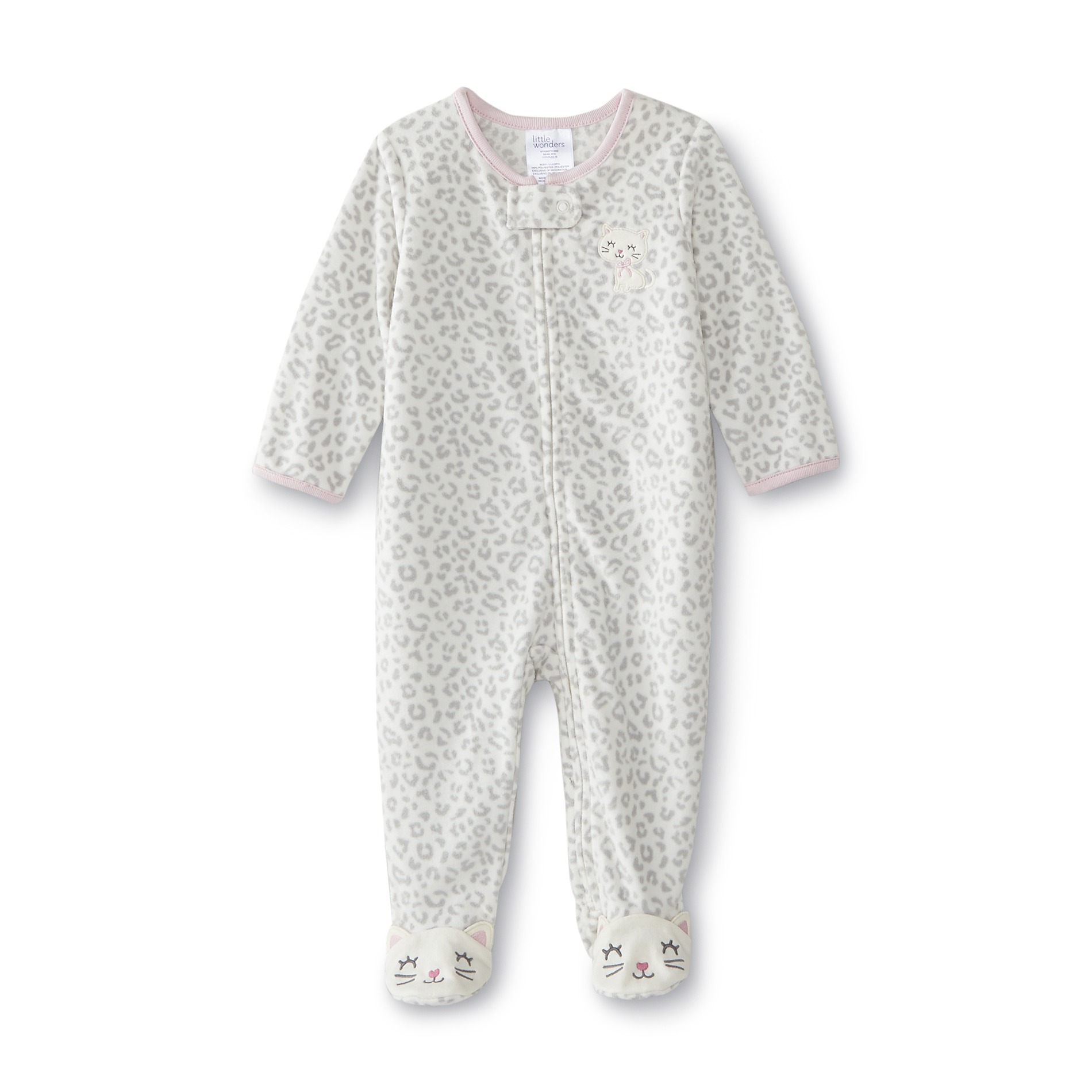 Little Wonders Infant Girl's Footed Fleece Pajamas - Leopard Print & Cat