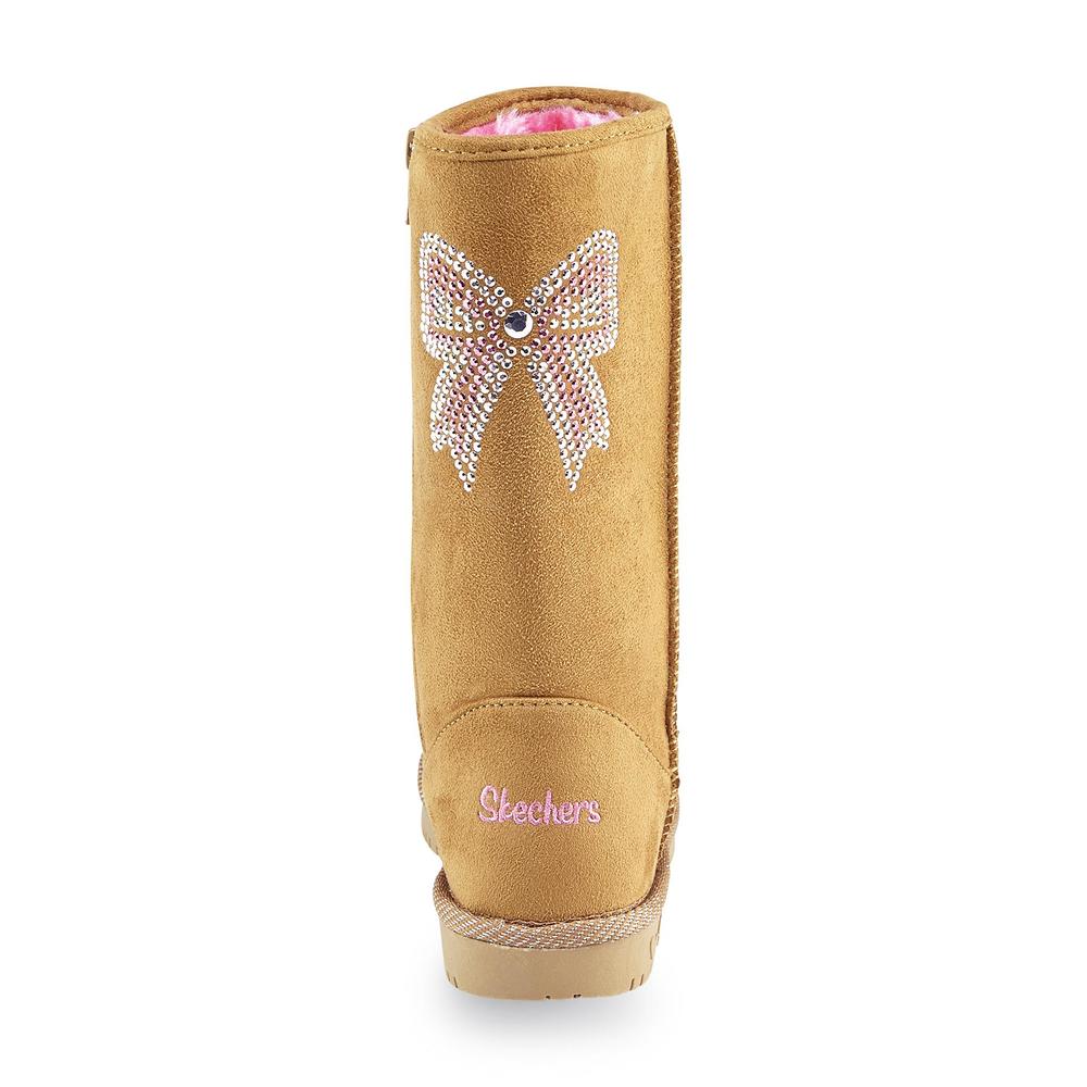 Skechers Girl's Glamslam - Bow Glow Brown Faux Fur Winter Fashion Boot