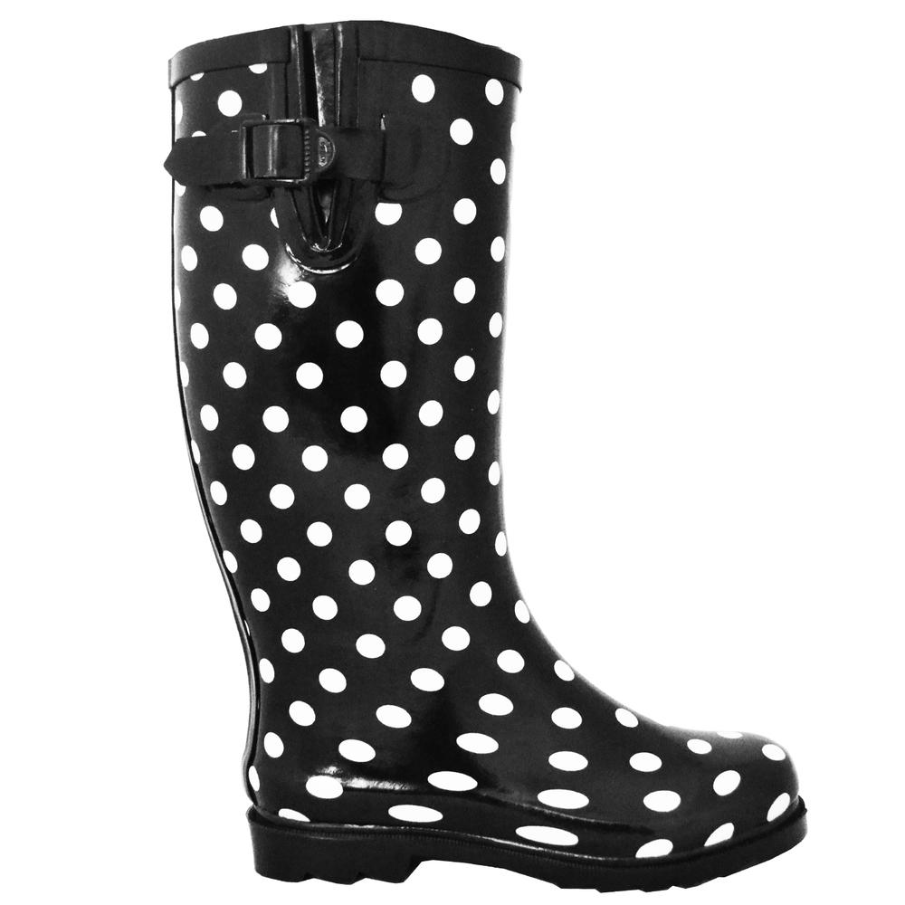 Twisted Women's Drizzy-06 Black/White/Polka Dot Water-Resistant Rain Boot