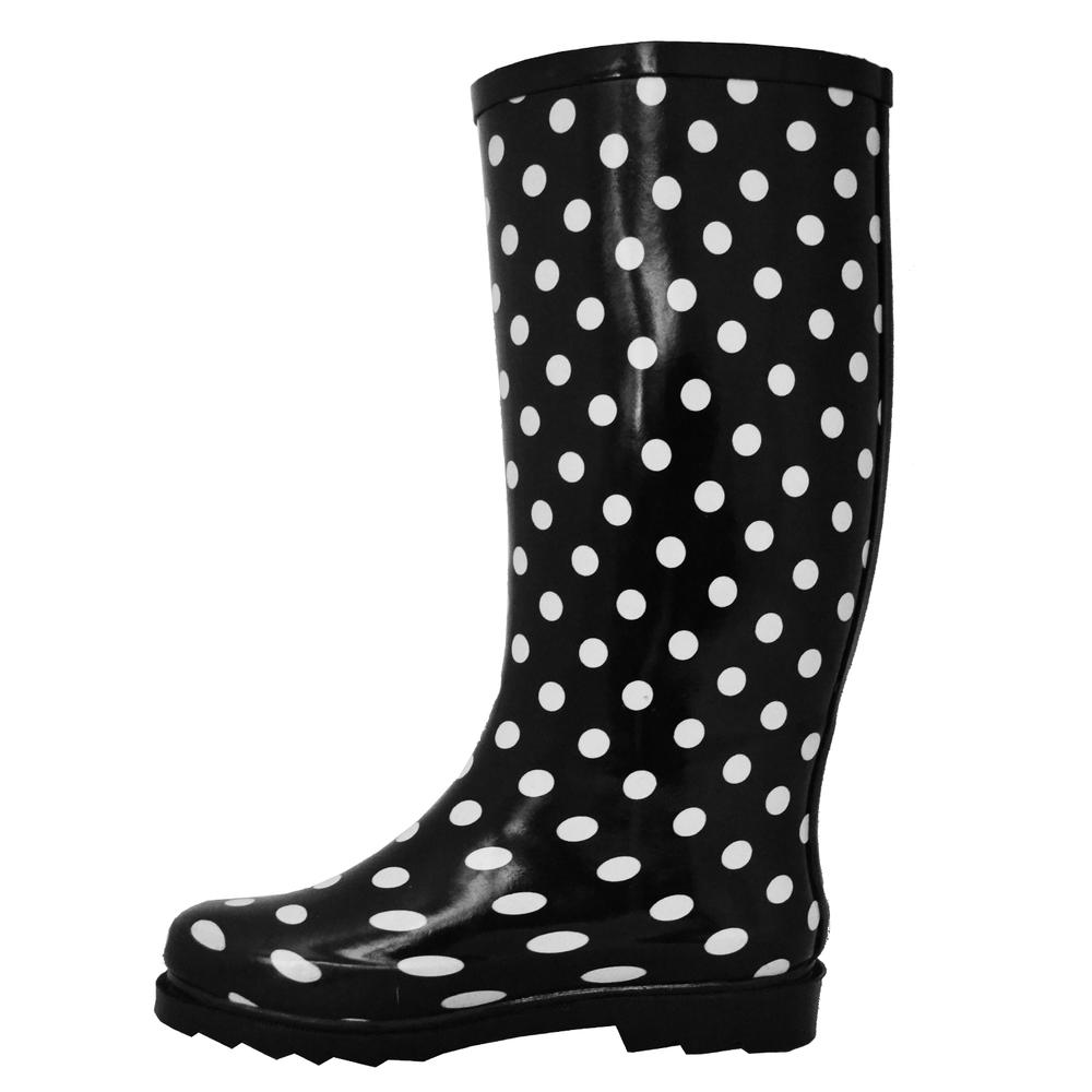 Twisted Women's Drizzy-06 Black/White/Polka Dot Water-Resistant Rain Boot