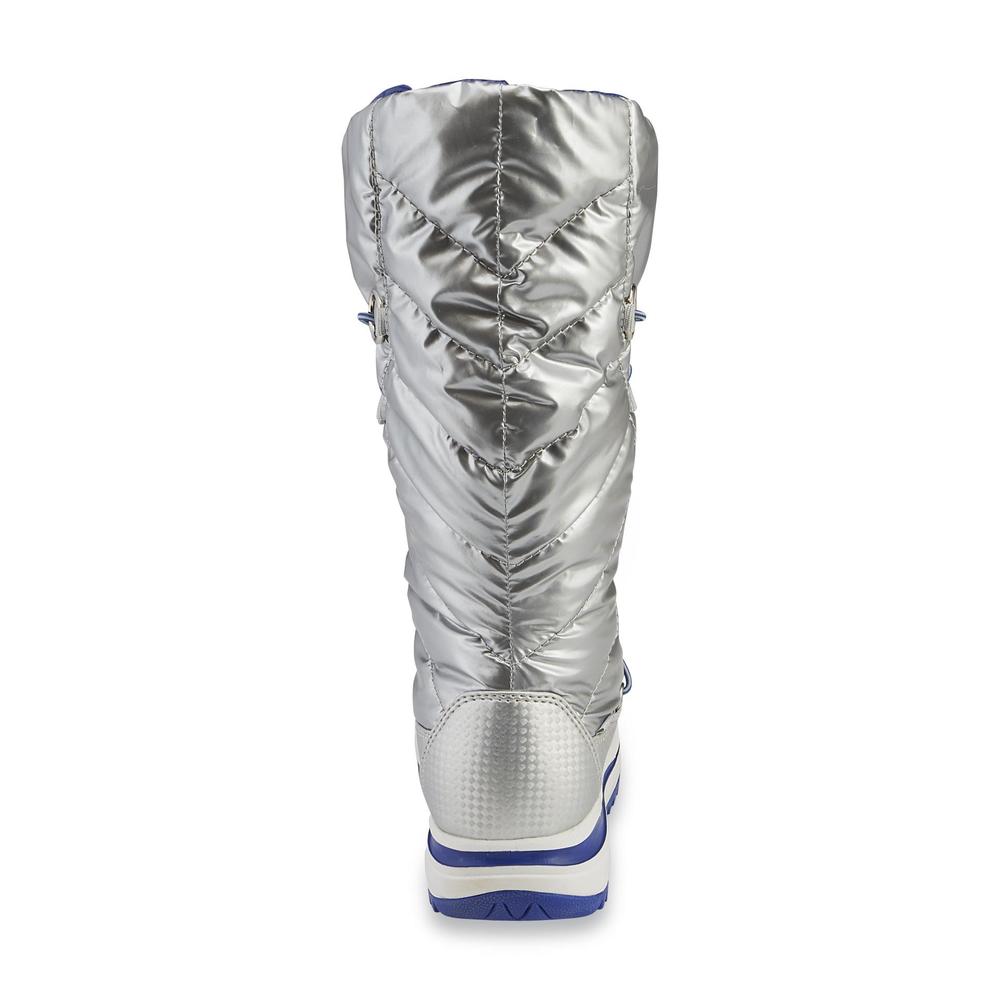 Khombu Girl's Kool Moon USA Silver/Blue Mid-Calf Snow Boot